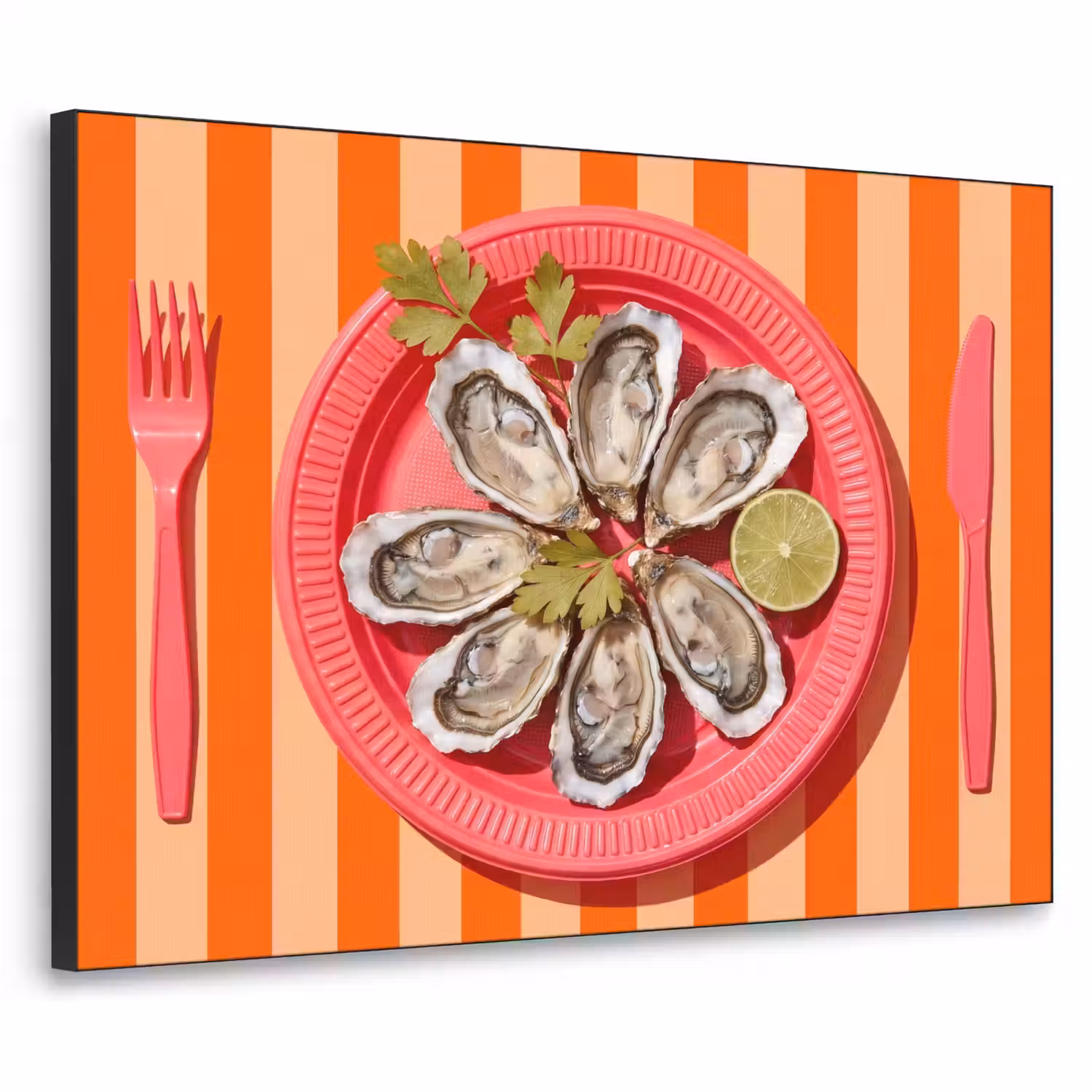 Eten - Oester - Zeevruchten - Oranje - Modern Textielframe zwart klein -3d
