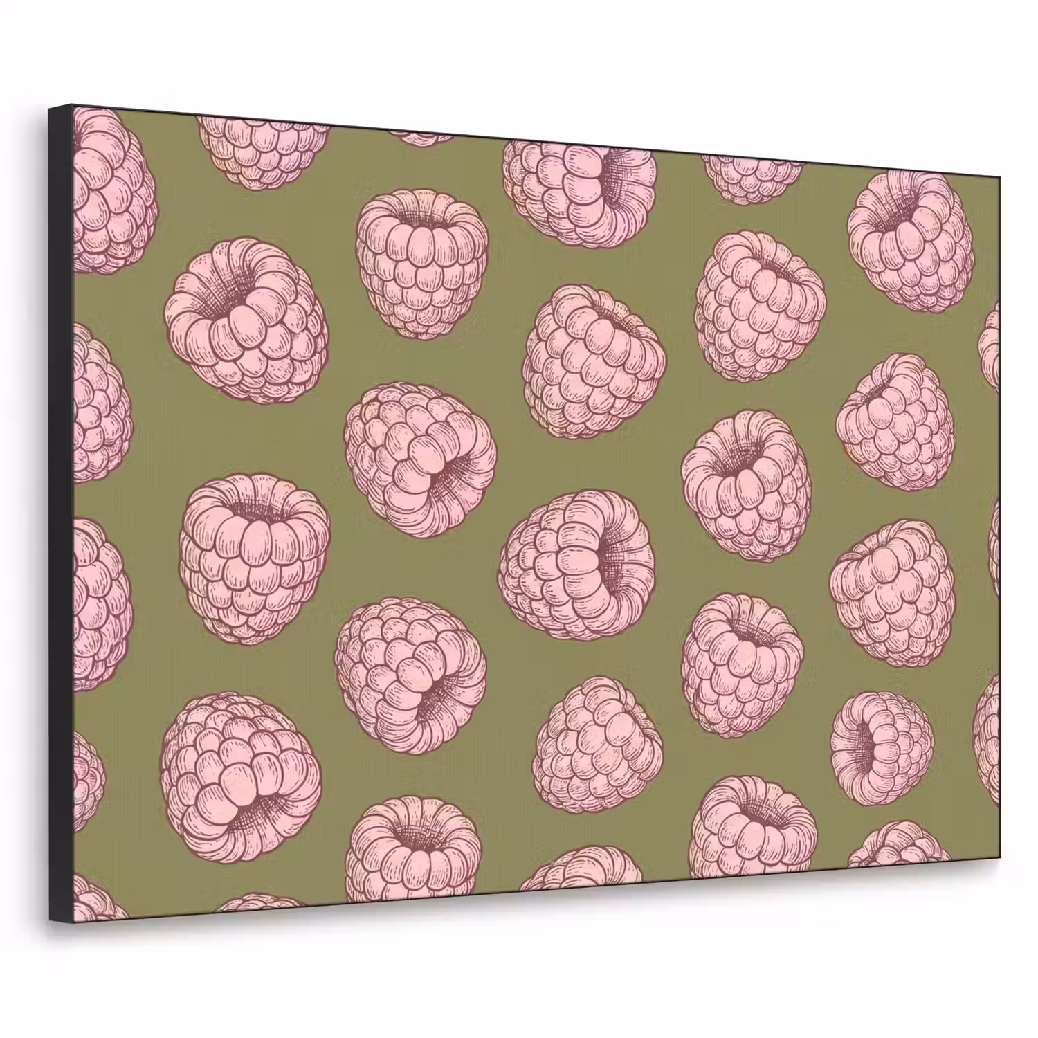 Eten - Patroon - Illustratie - Roze - Groen Textielframe zwart klein -3d
