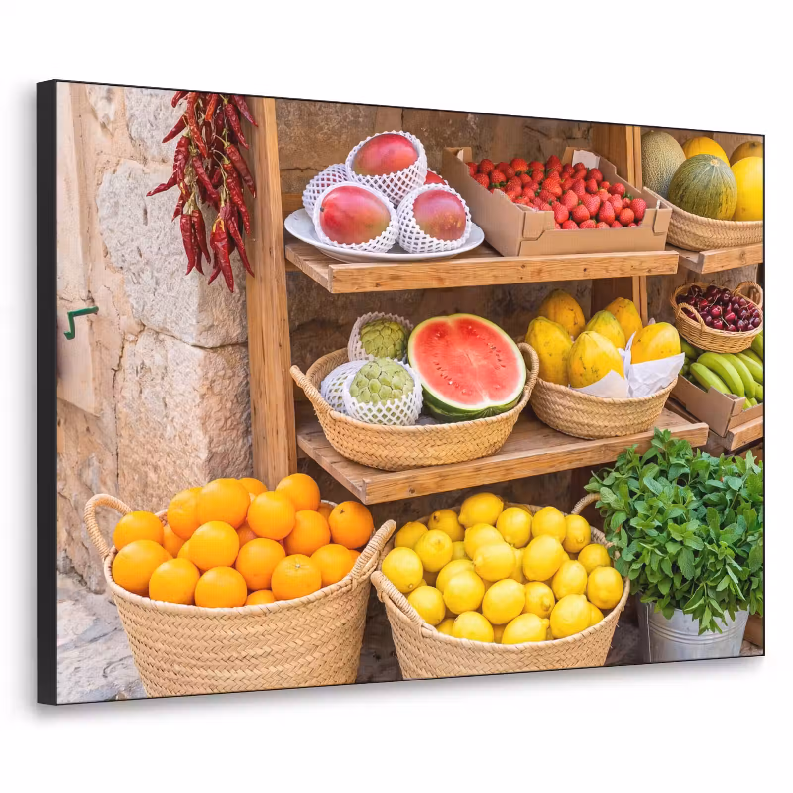Art Frame - Fruit - Market - Fresh - Fruit - Markt - Vers Textielframe zwart klein