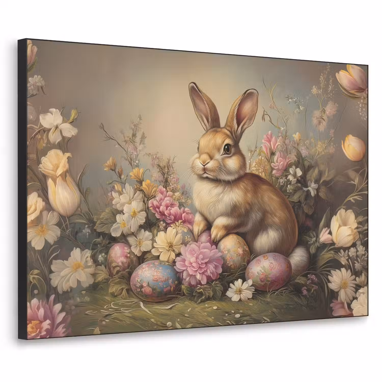 Haas - Stilleven - Bloemen Textielframe zwart klein -3d