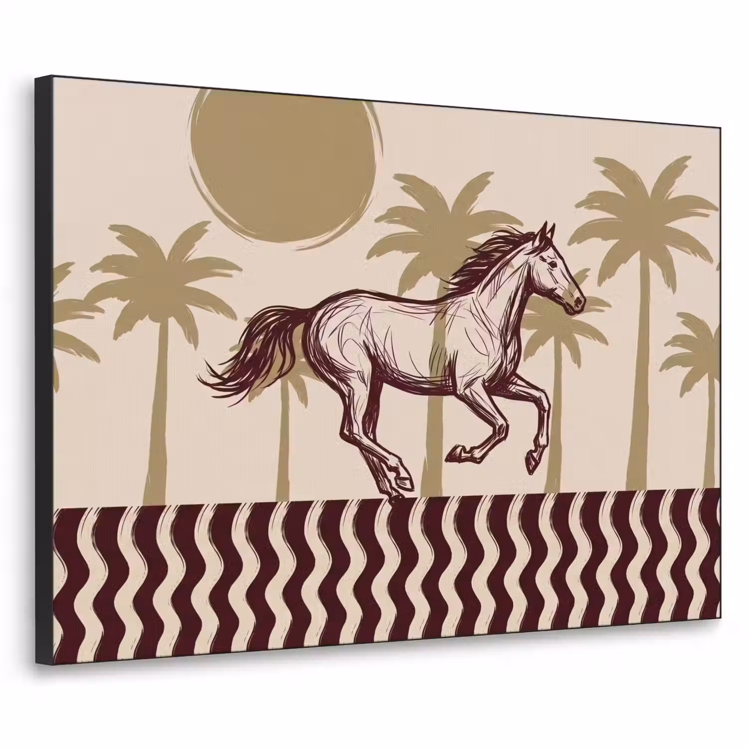 Paard - Galopperend - Woestijn - Illustratie Textielframe zwart klein -3d