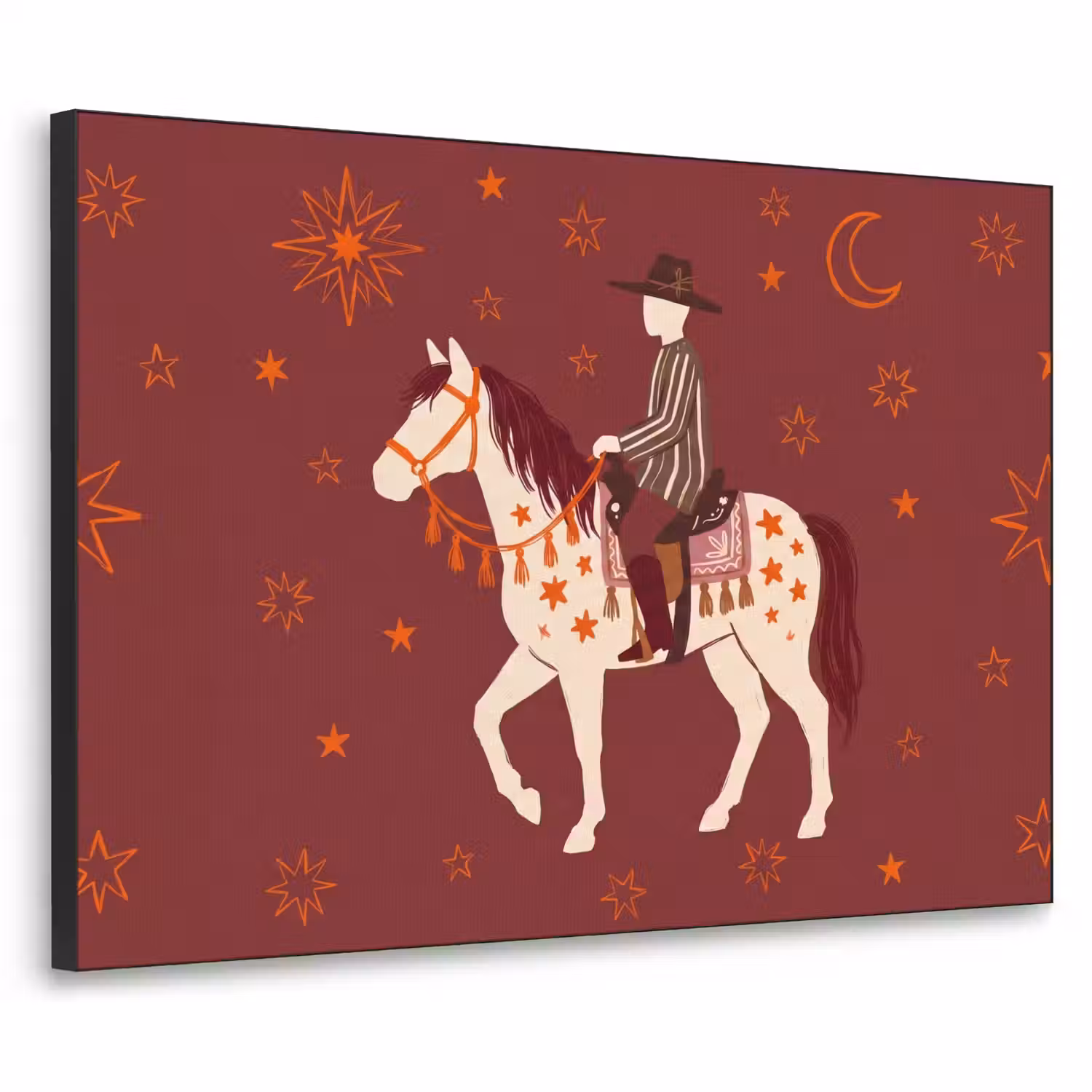 Paard - Ruiter - Sterren - Nacht - Illustratie Textielframe zwart klein -3d