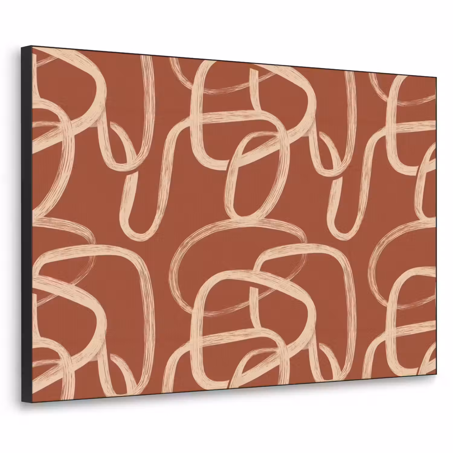 Lijnen - Abstract - Organisch - Terracotta - Crème Textielframe zwart klein 947 -3d