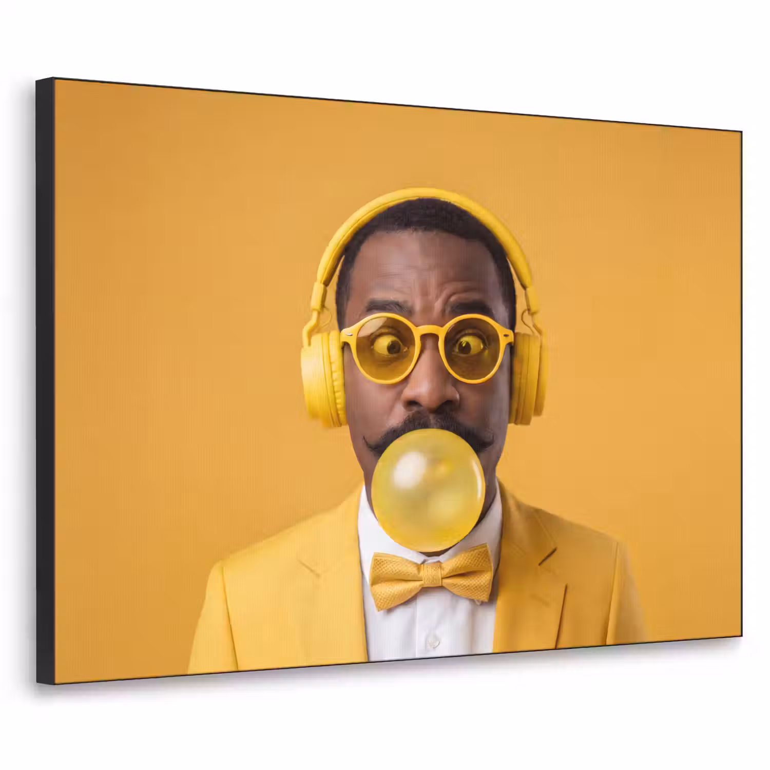 Man - Bubblegum - Portret - Geel - Modern Textielframe zwart klein -3d