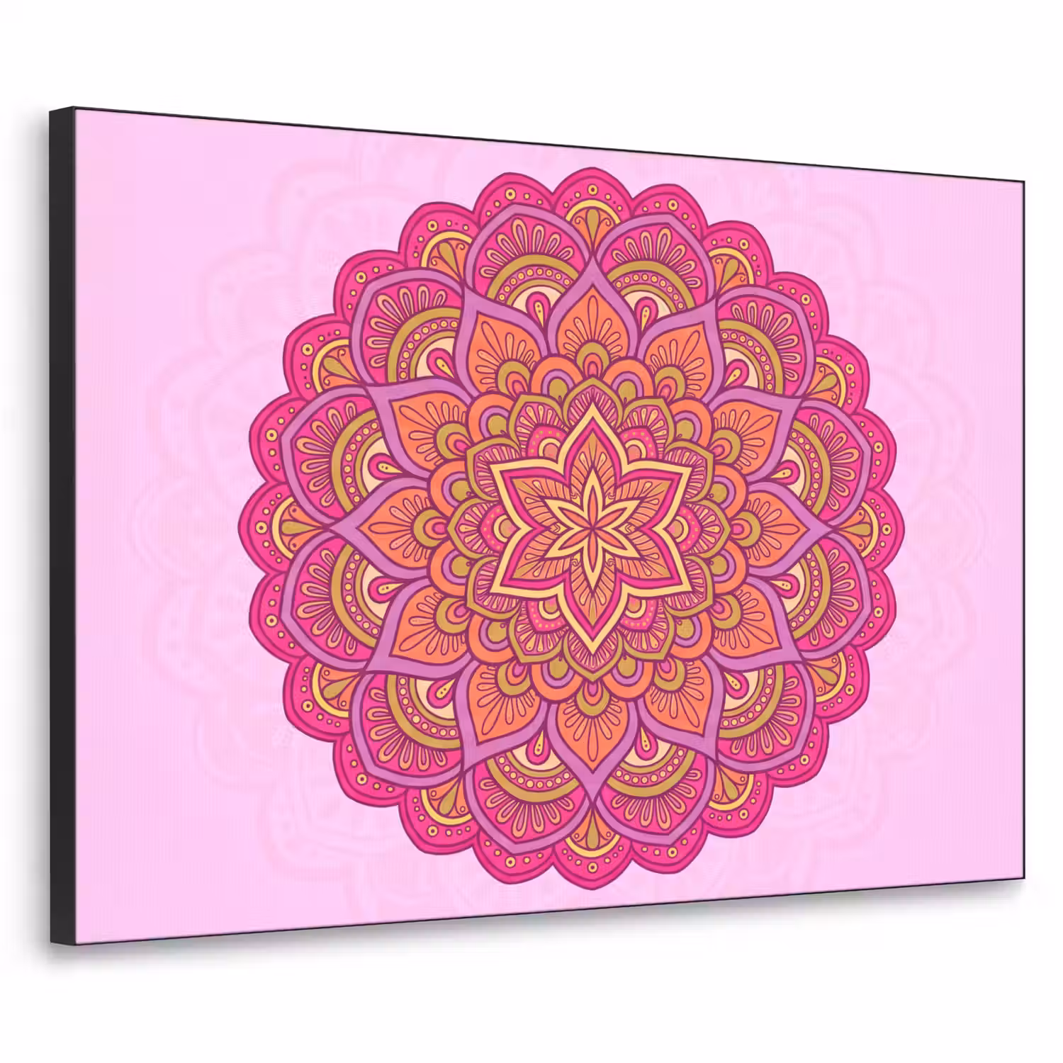 Mandala - Cirkel - Spiritueel - Oosters - Roze Textielframe zwart klein -3d