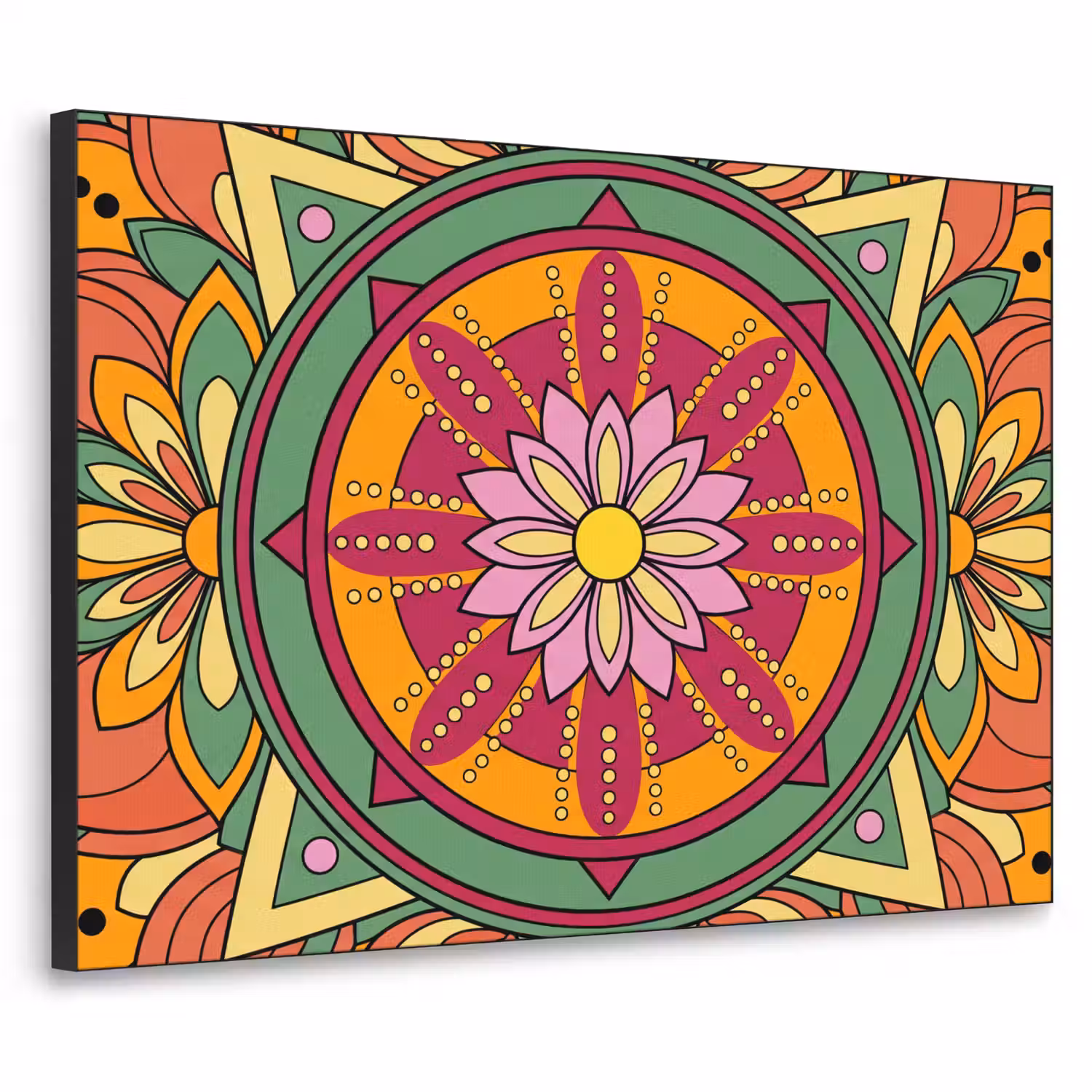 Mandala - Bloemen - Abstract - Kleurrijk Textielframe zwart klein -3d