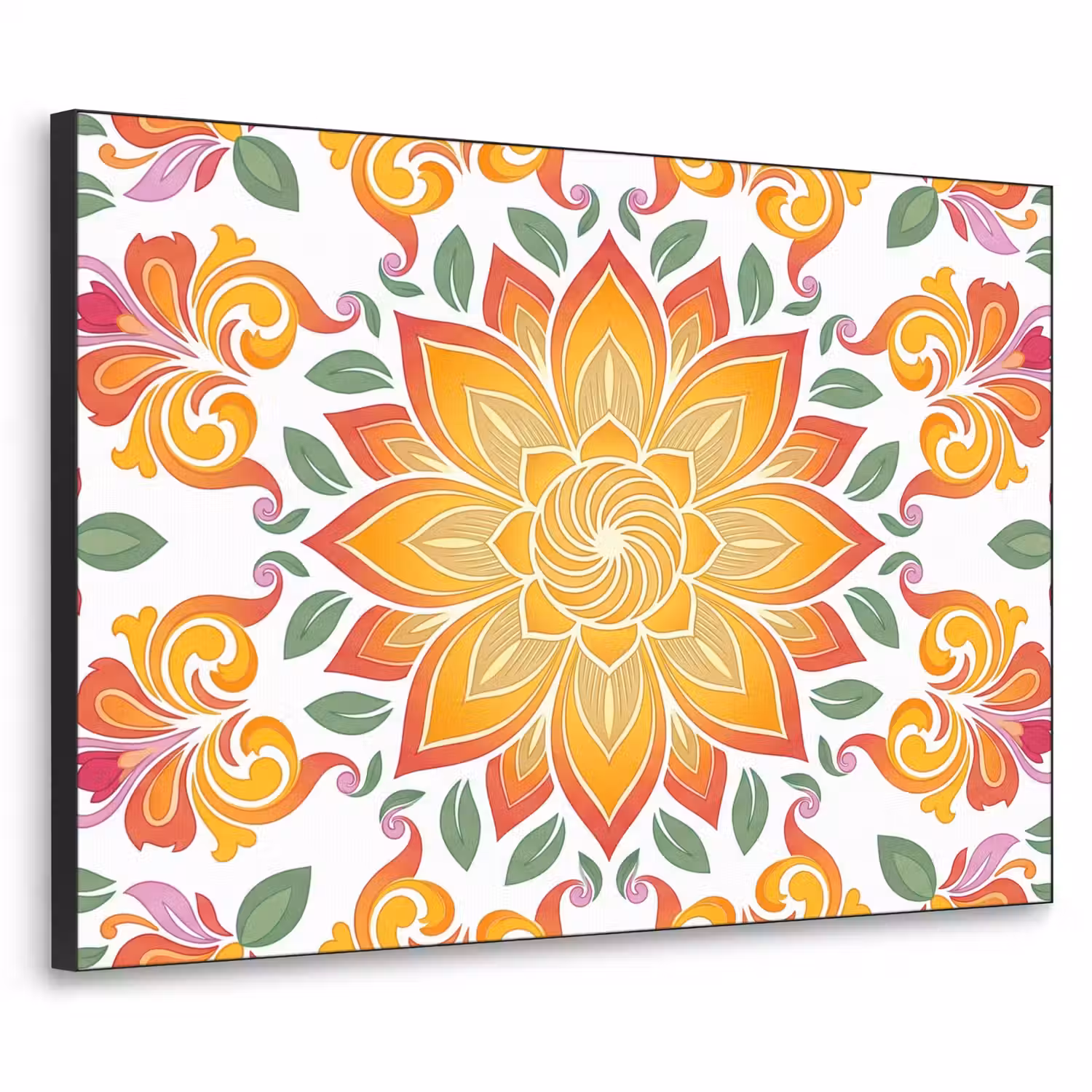 Mandala - Bloemen - Decoratie - Kleurrijk - Abstract Textielframe zwart klein -3d