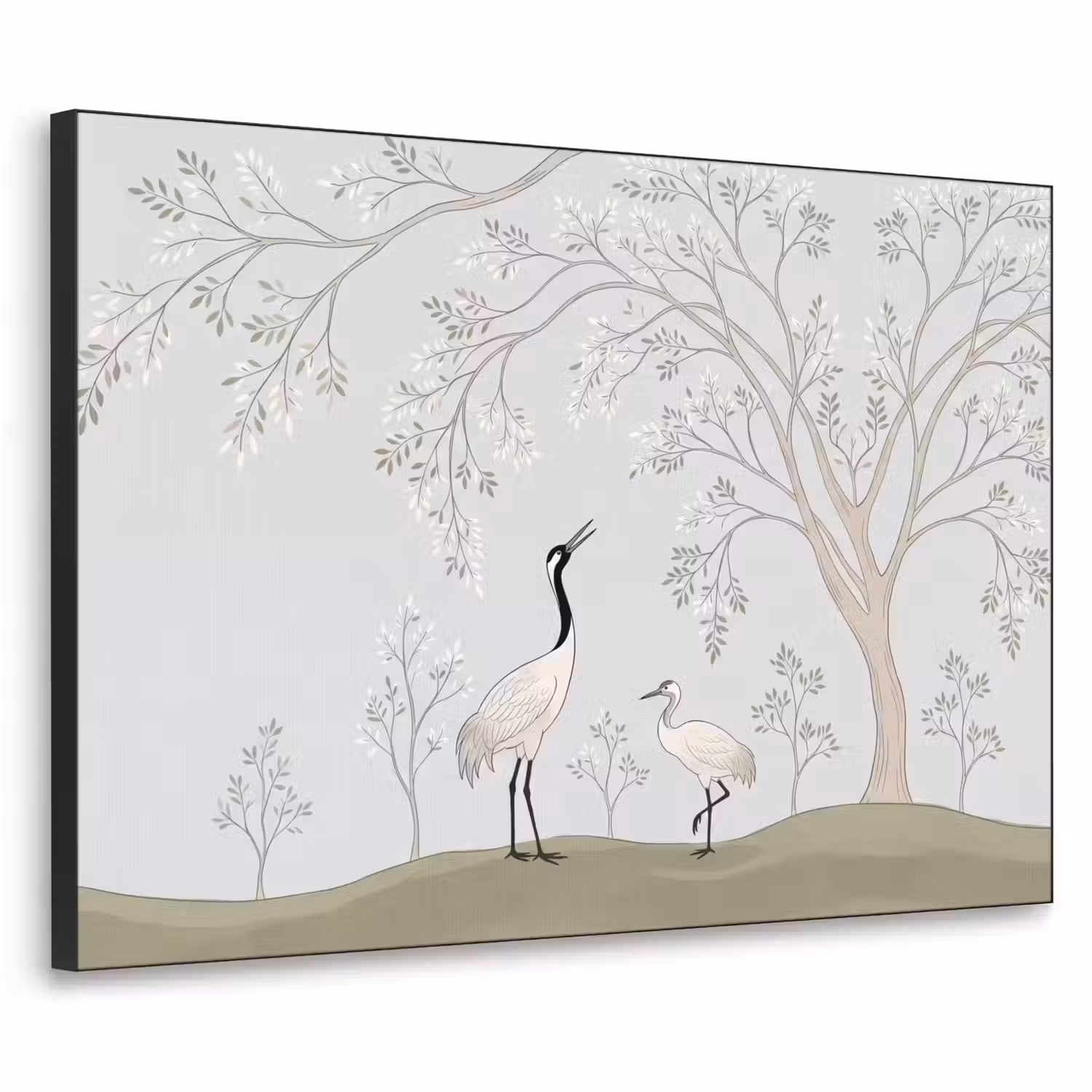 Minimalistisch - Kraanvogels - Blauw Textielframe zwart klein -3d