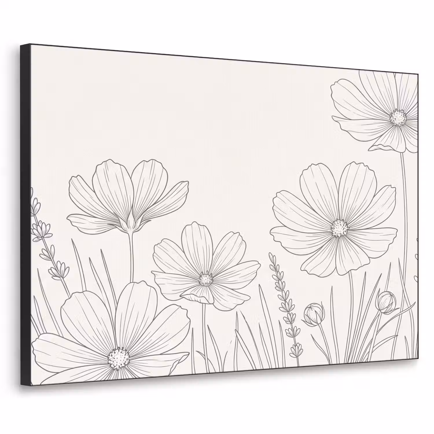 Minimalistisch - Modern - Bloemen - Beige Textielframe zwart klein -3d