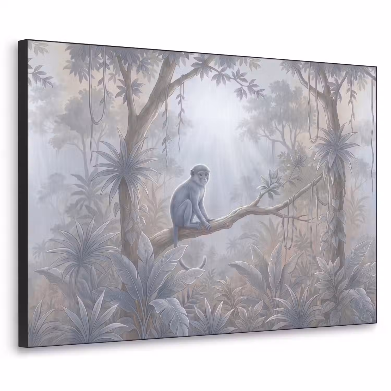 Aap - Boom - Jungle - Natuur - Grijs Textielframe zwart klein -3d