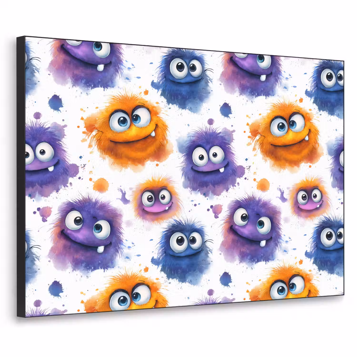 Monstertjes - Aquarel - Kleurrijk Textielframe zwart klein 947 -3d