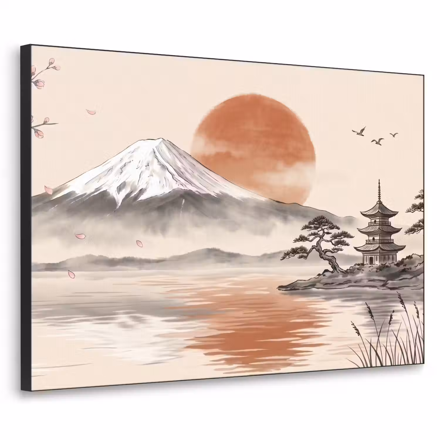 Bergtop - Meer - Bloesem Textielframe zwart klein -3d