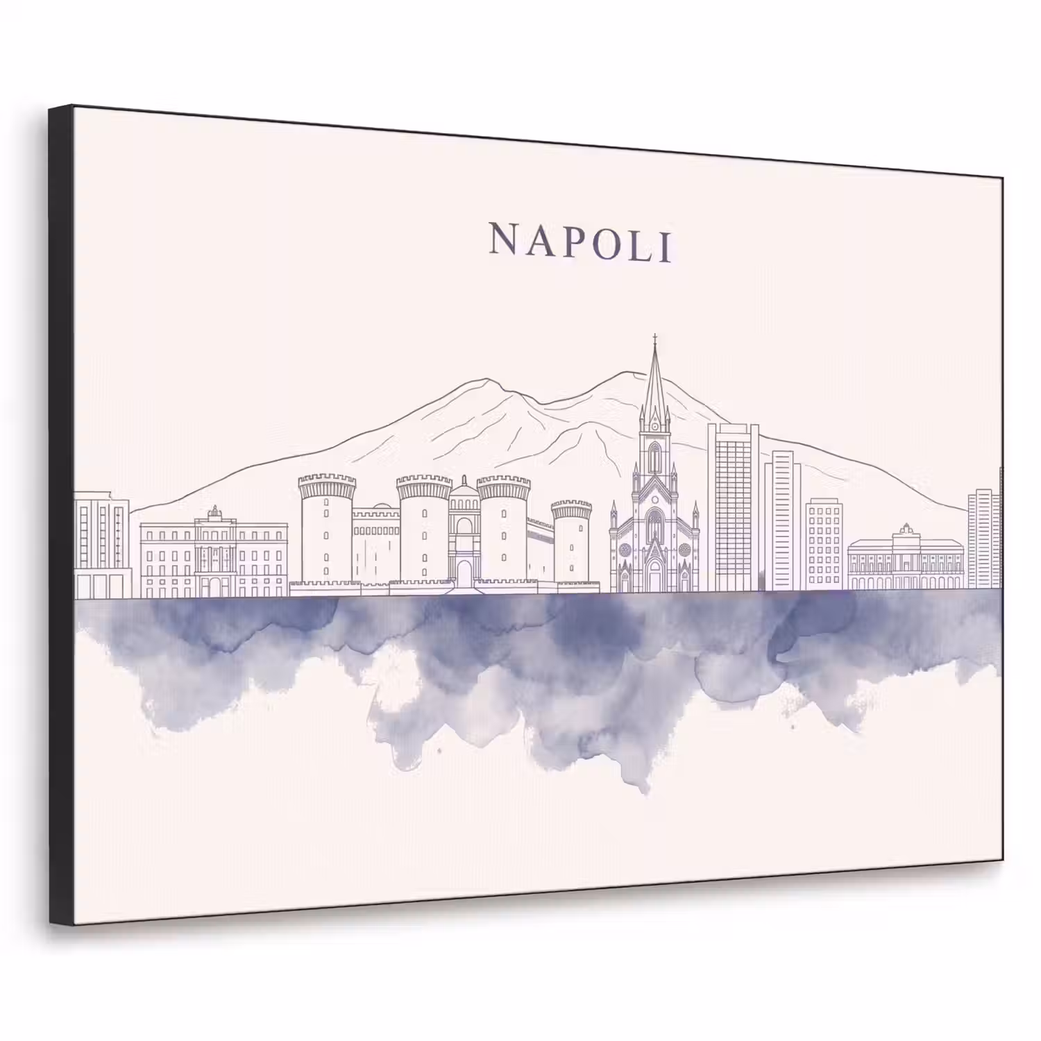 Napels - Skyline - Italie - Lijntekening - Aquarel Textielframe zwart klein -3d