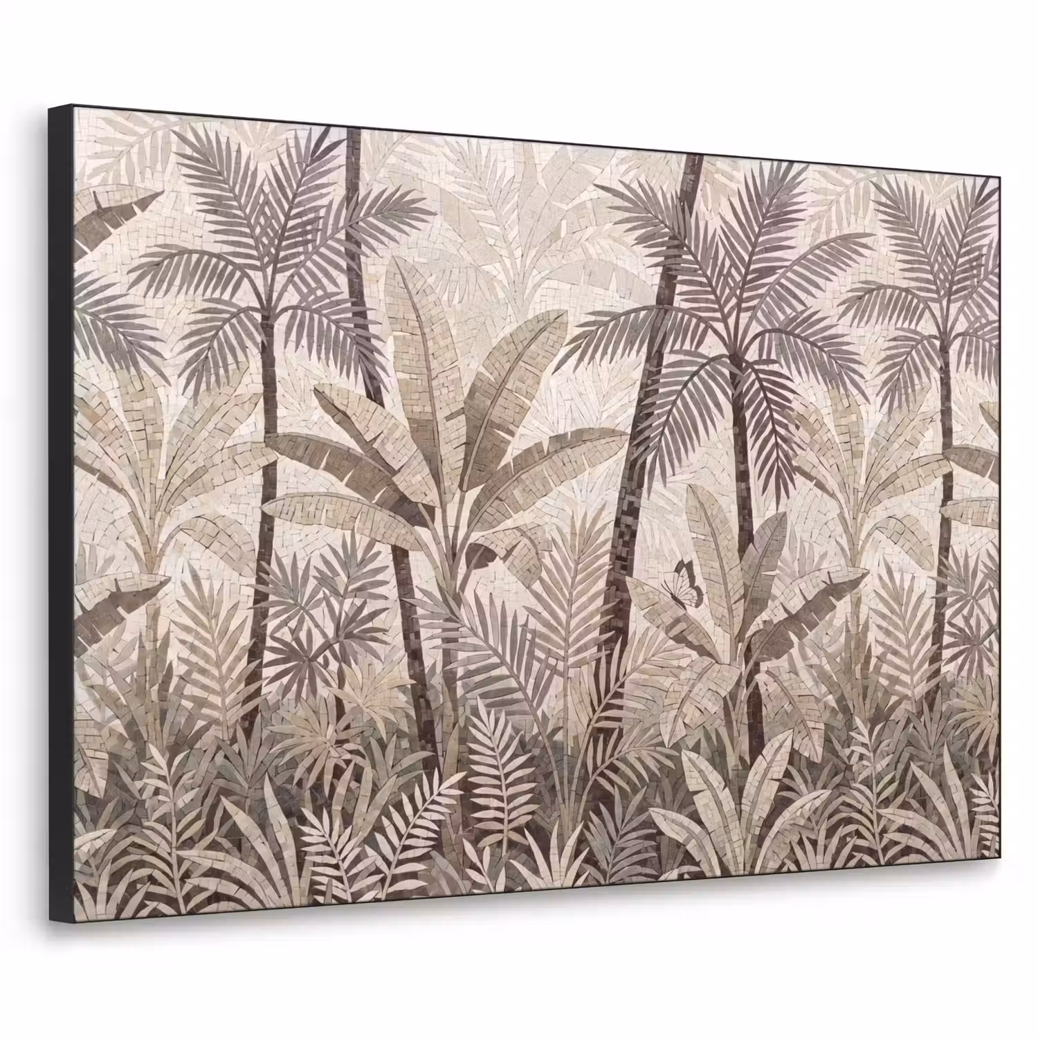 Natuur - Bladeren - Landschap - Mozaïek - Beige Textielframe zwart klein -3d