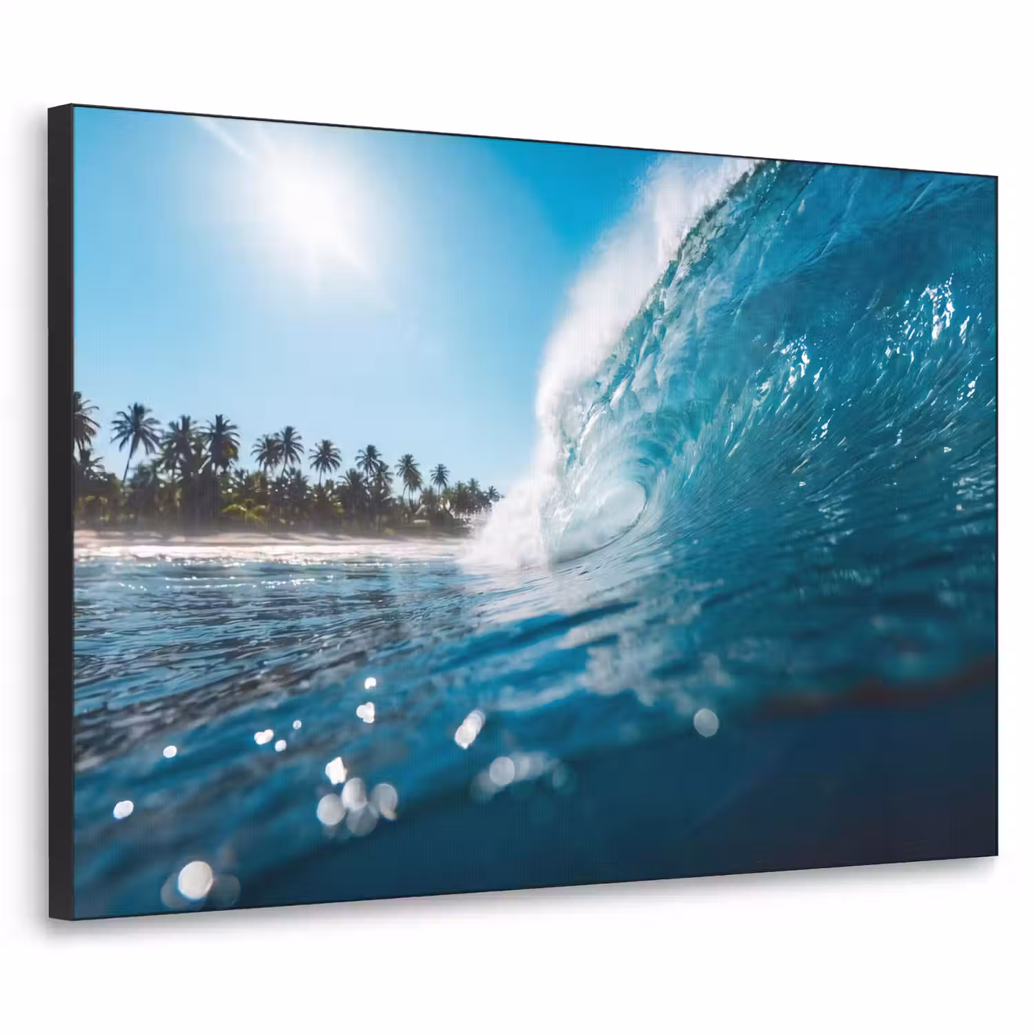 Oceaan - Golf - Strand - Natuur - Blauw Textielframe zwart klein -3d