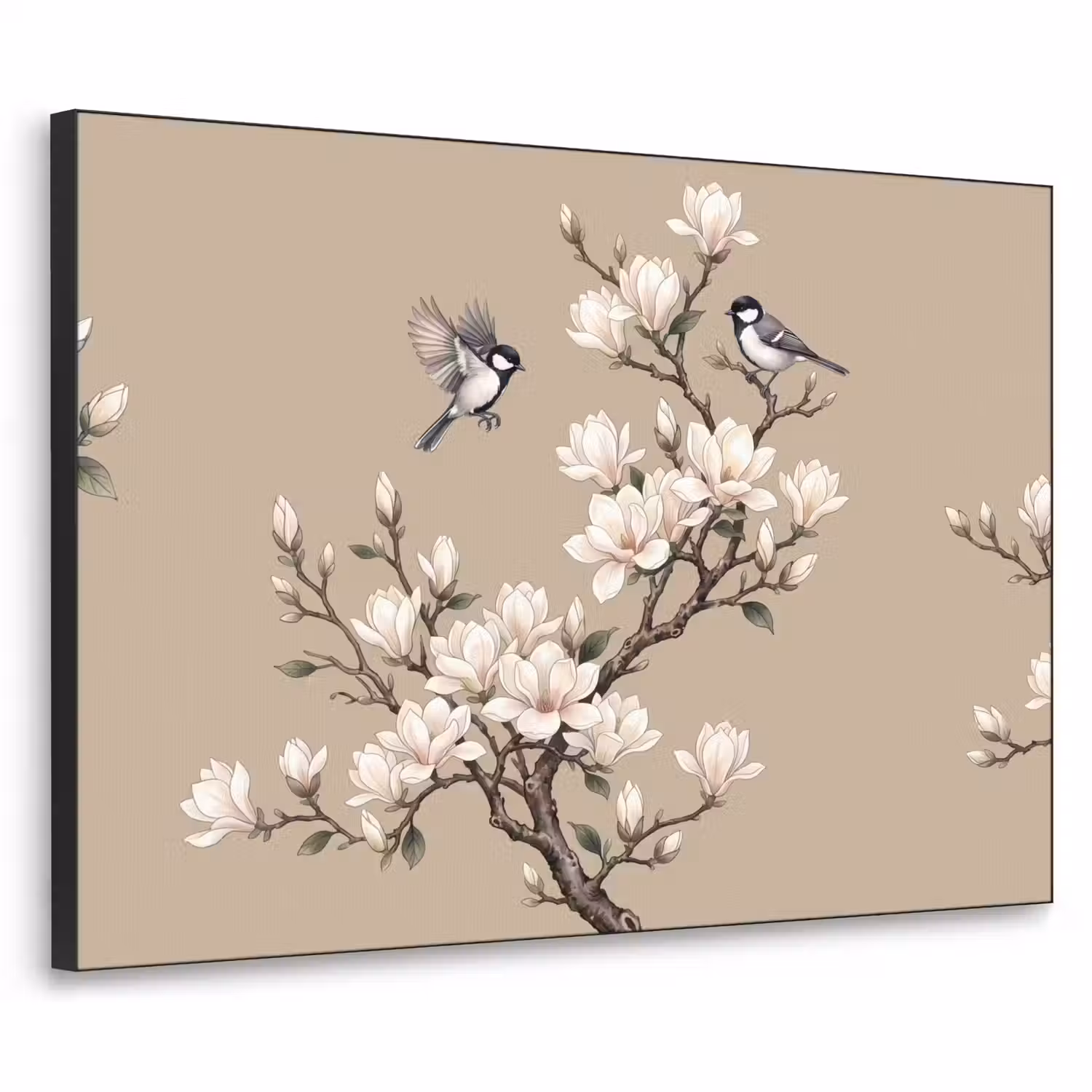 Oosters - Vogels - Beige Textielframe zwart klein -3d