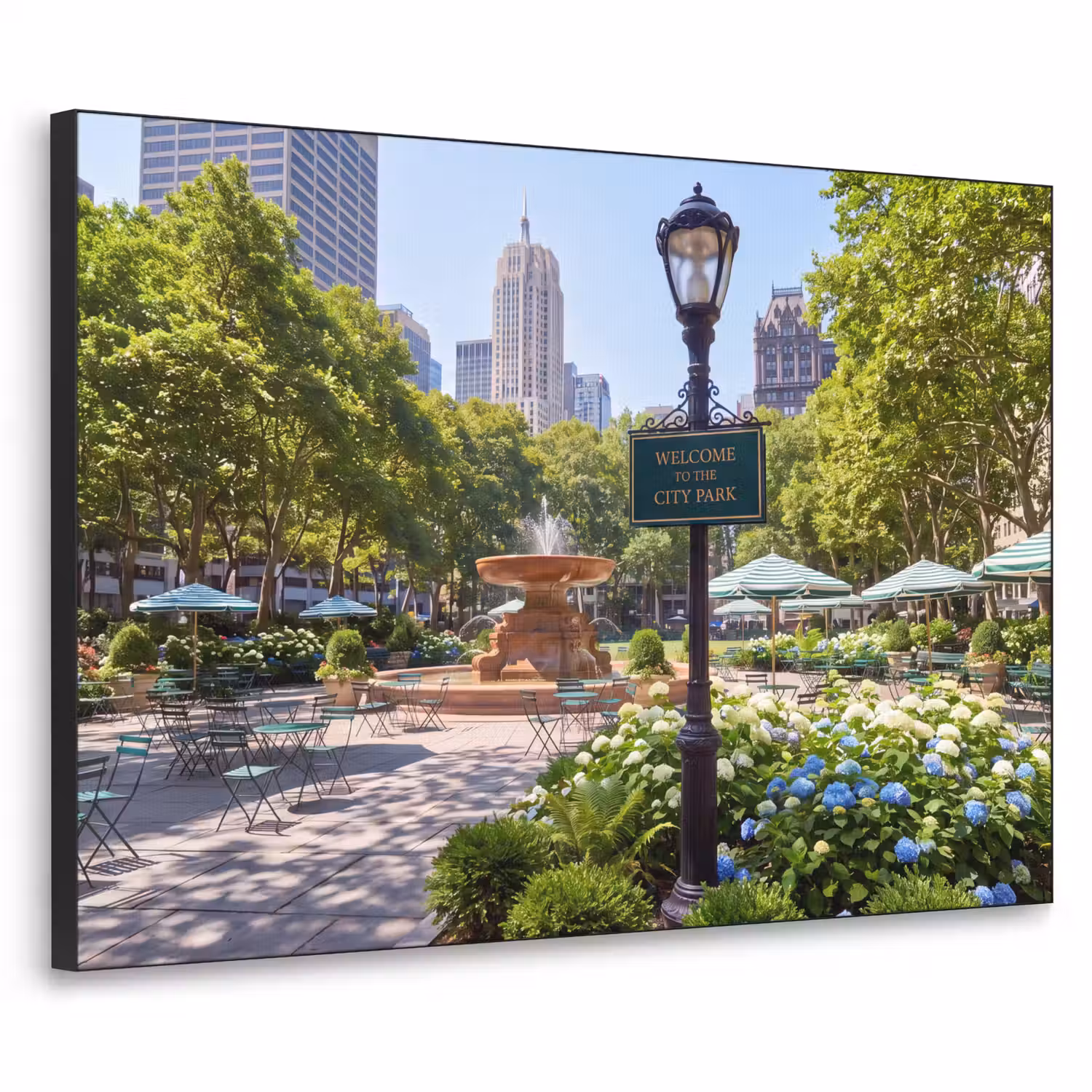 Park - Fontein - Stad - Natuur Textielframe zwart klein -3d