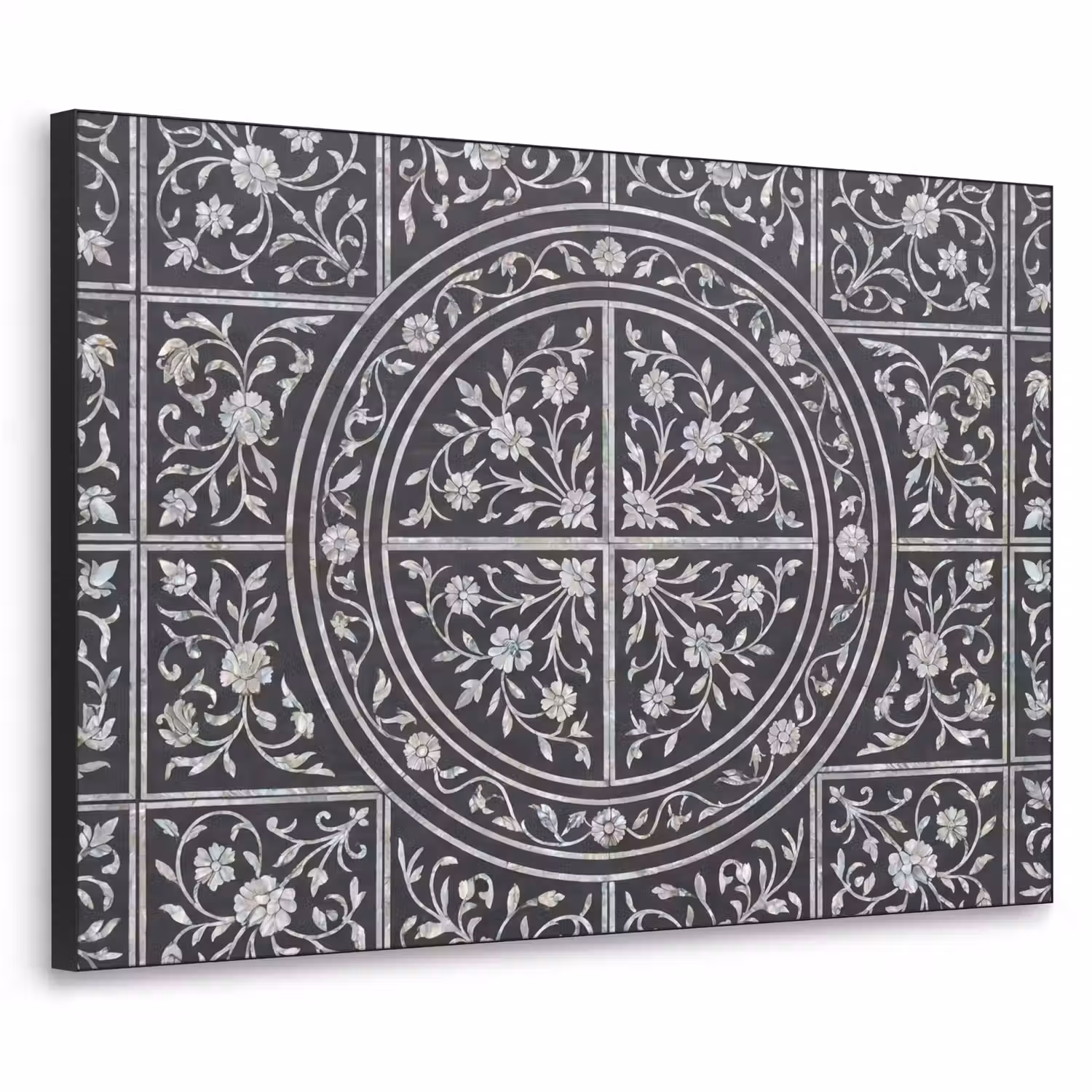 Patroon - Bloemmotief - Decoratie - Klassiek - Zwart Textielframe zwart klein -3d