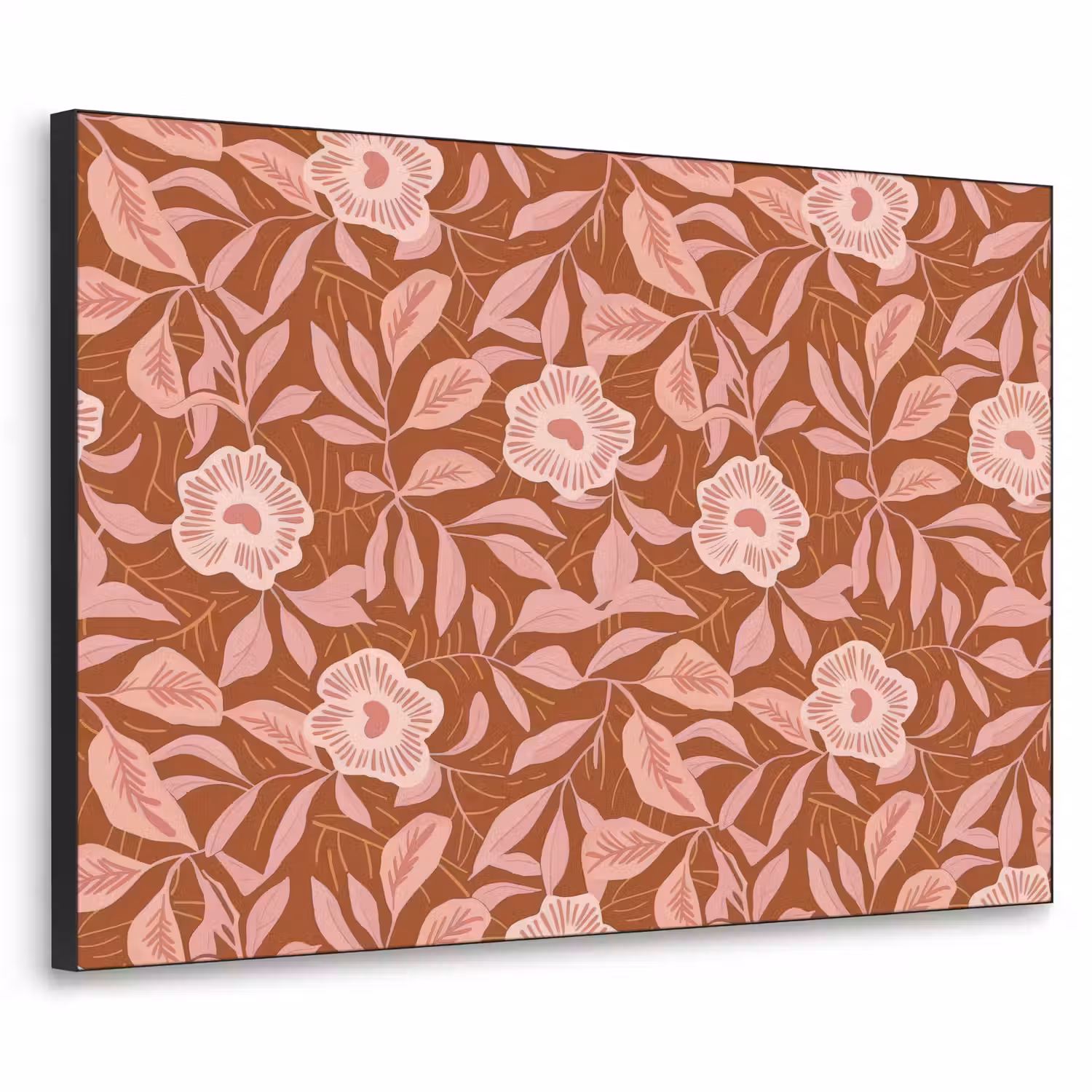 Patroon - Bladeren - Terracotta Textielframe zwart klein 947 -3d
