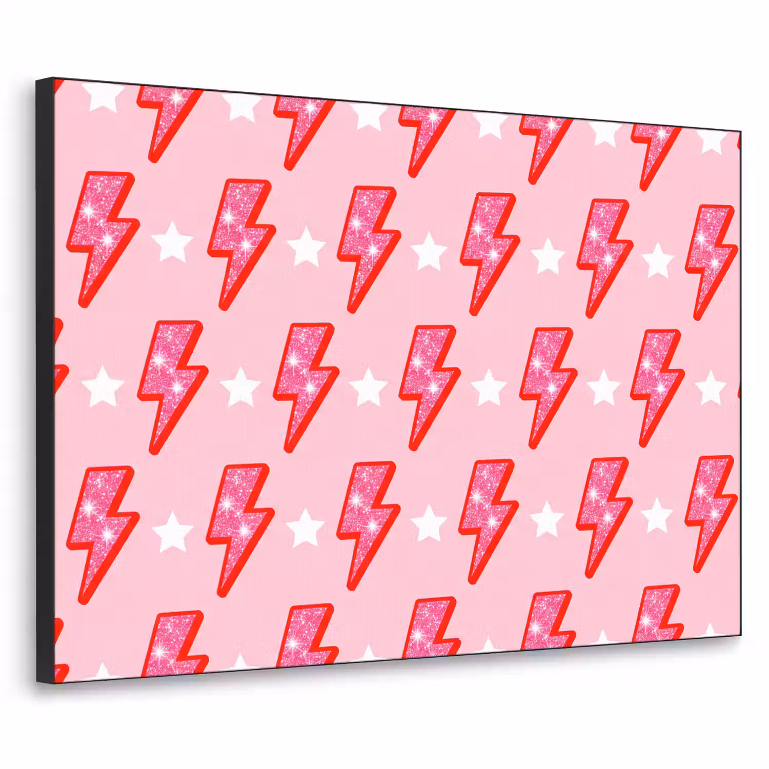 Patroon - Bliksem - Ster - Glitter - Roze Textielframe zwart klein -3d
