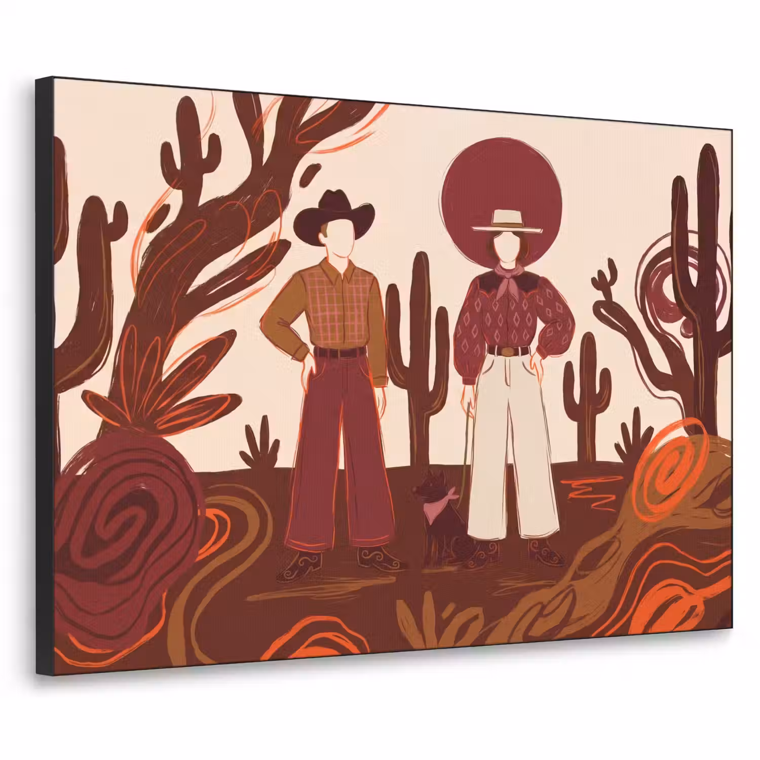 Mensen - Cowboykleding - Westerse stijl - Illustratie - Bruin Textielframe zwart klein -3d