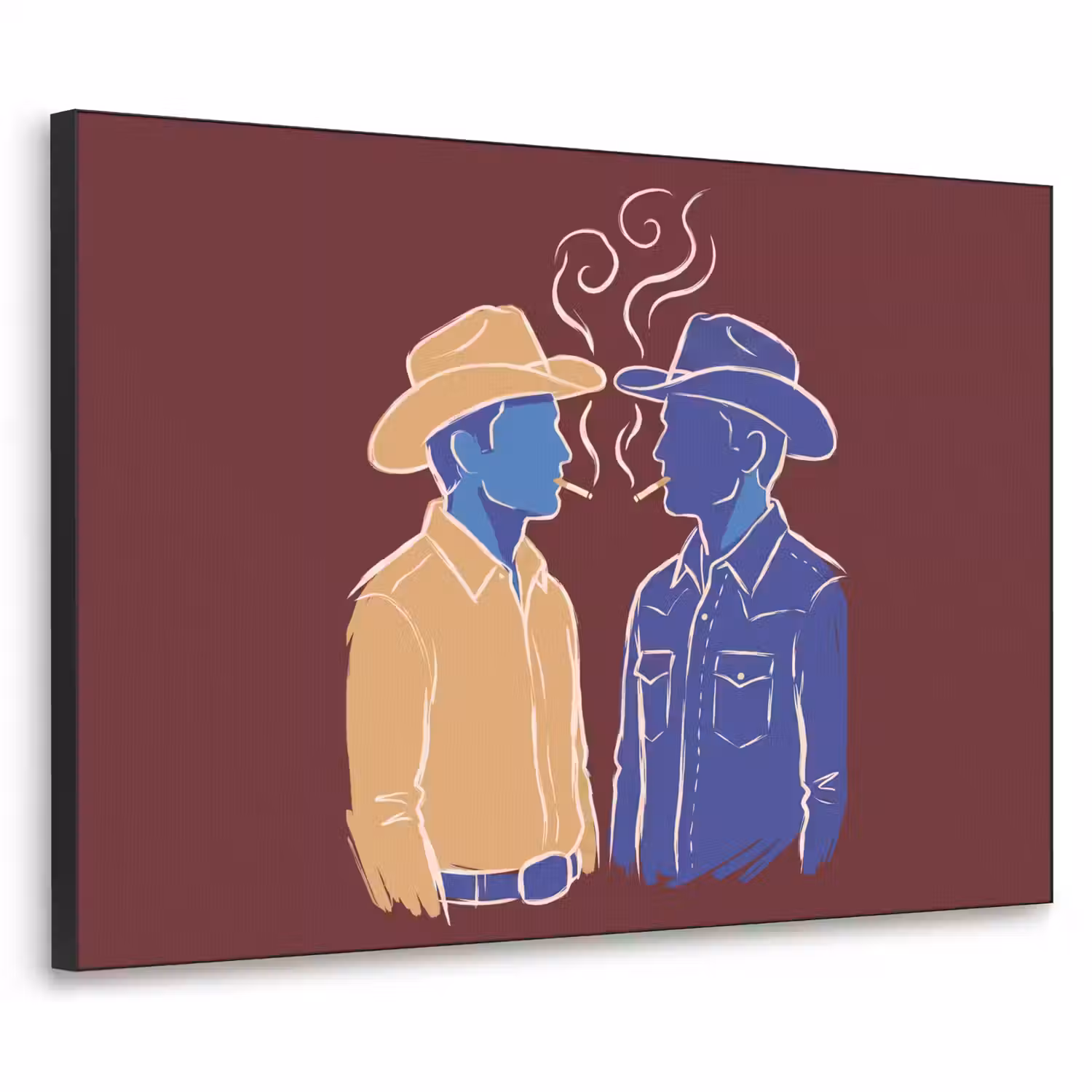 Mensen - Profiel - Sigaret - Abstract - Kunst Textielframe zwart klein -3d