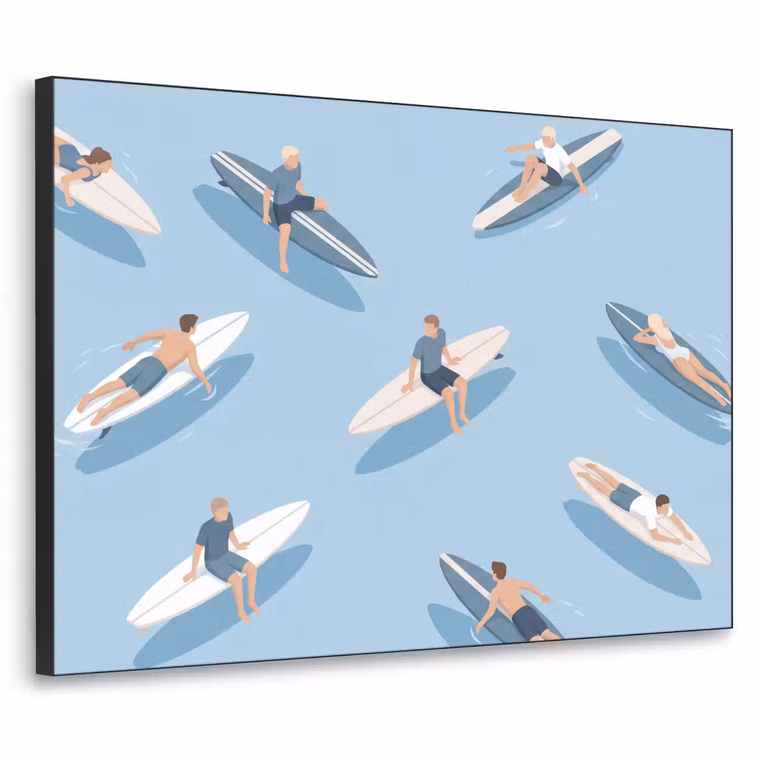 Mensen - Surfen - Water - Zomer - Illustratie Textielframe zwart klein -3d