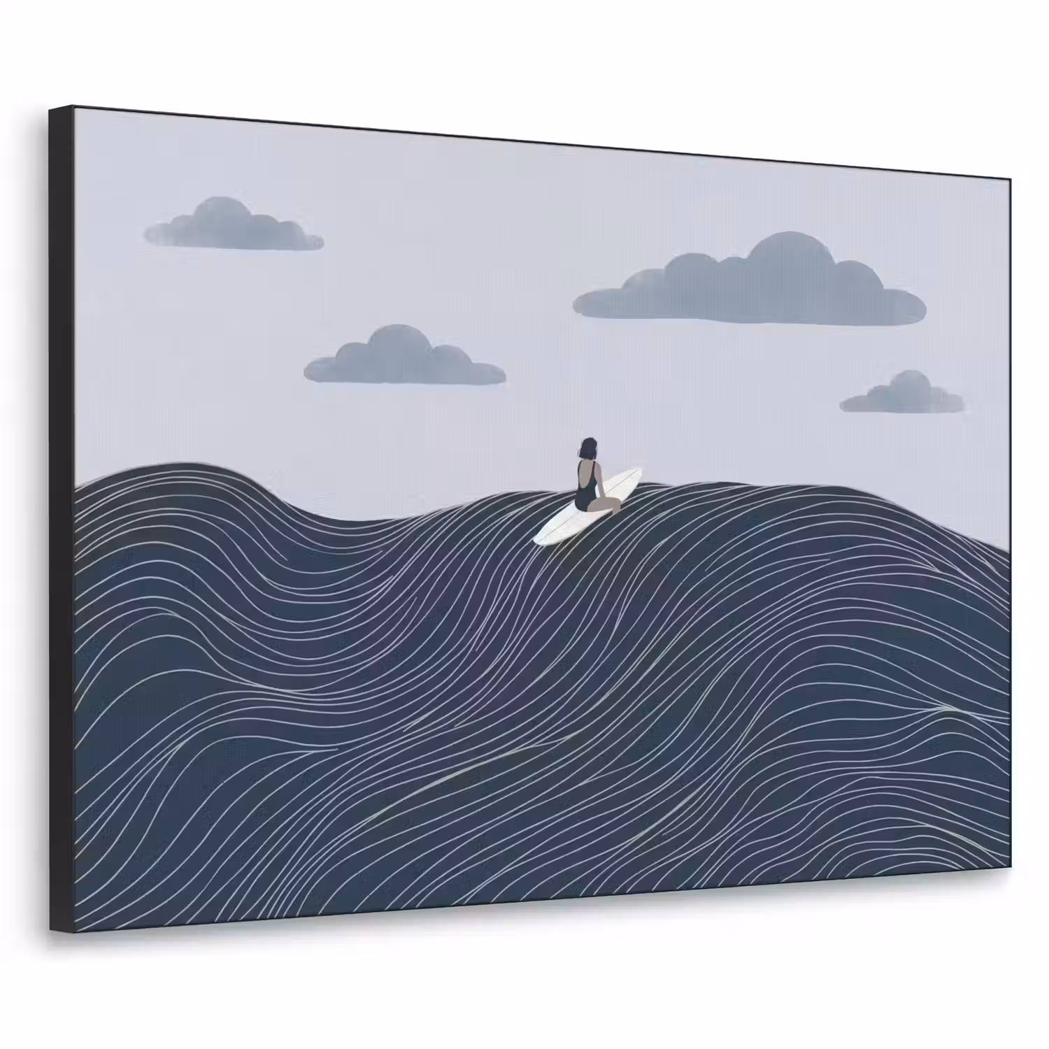 Persoon - Surfen - Oceaan - Natuur - Modern Textielframe zwart klein -3d