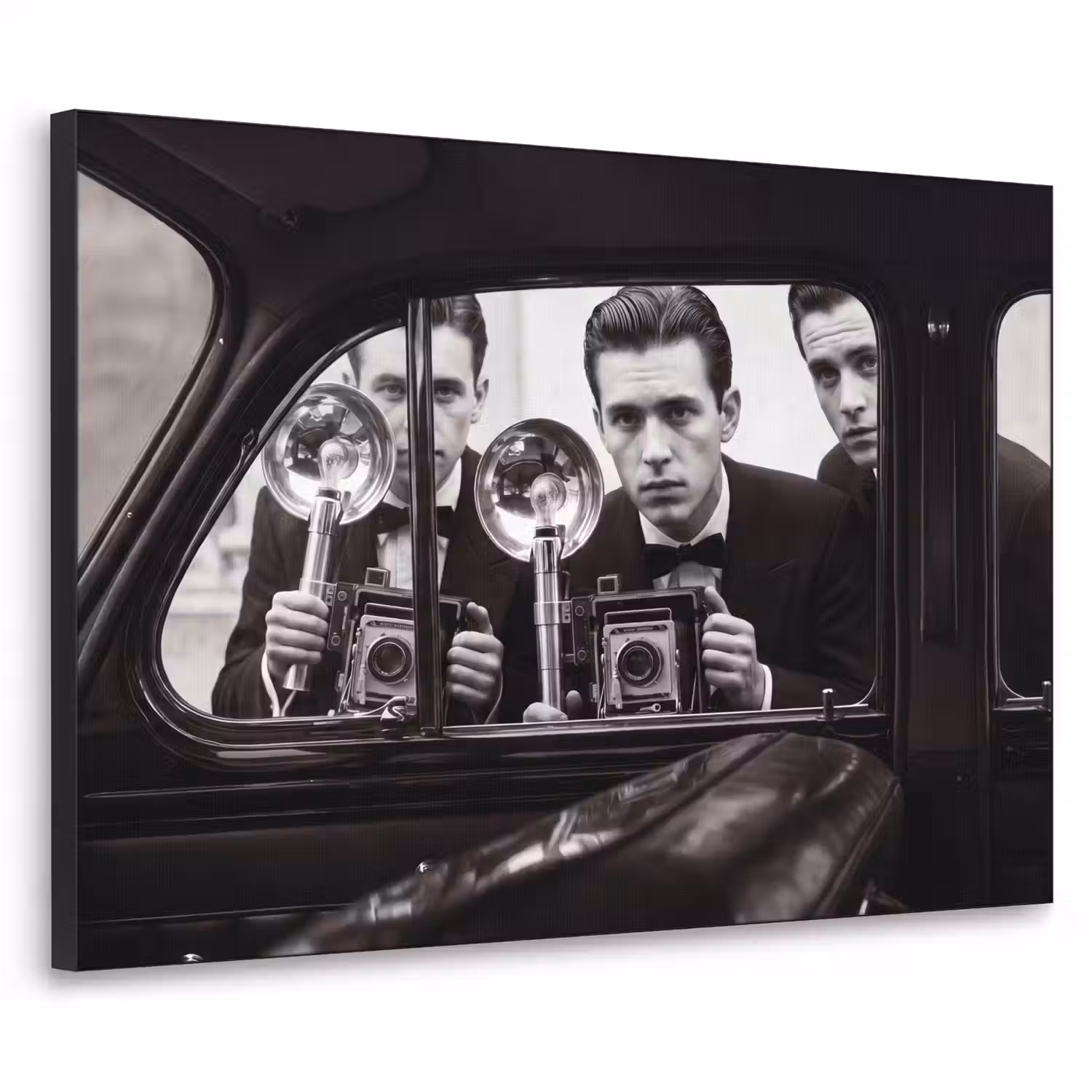 Fotograaf - Camera - Vintage - Journalistiek - Zwart-wit Textielframe zwart klein -3d