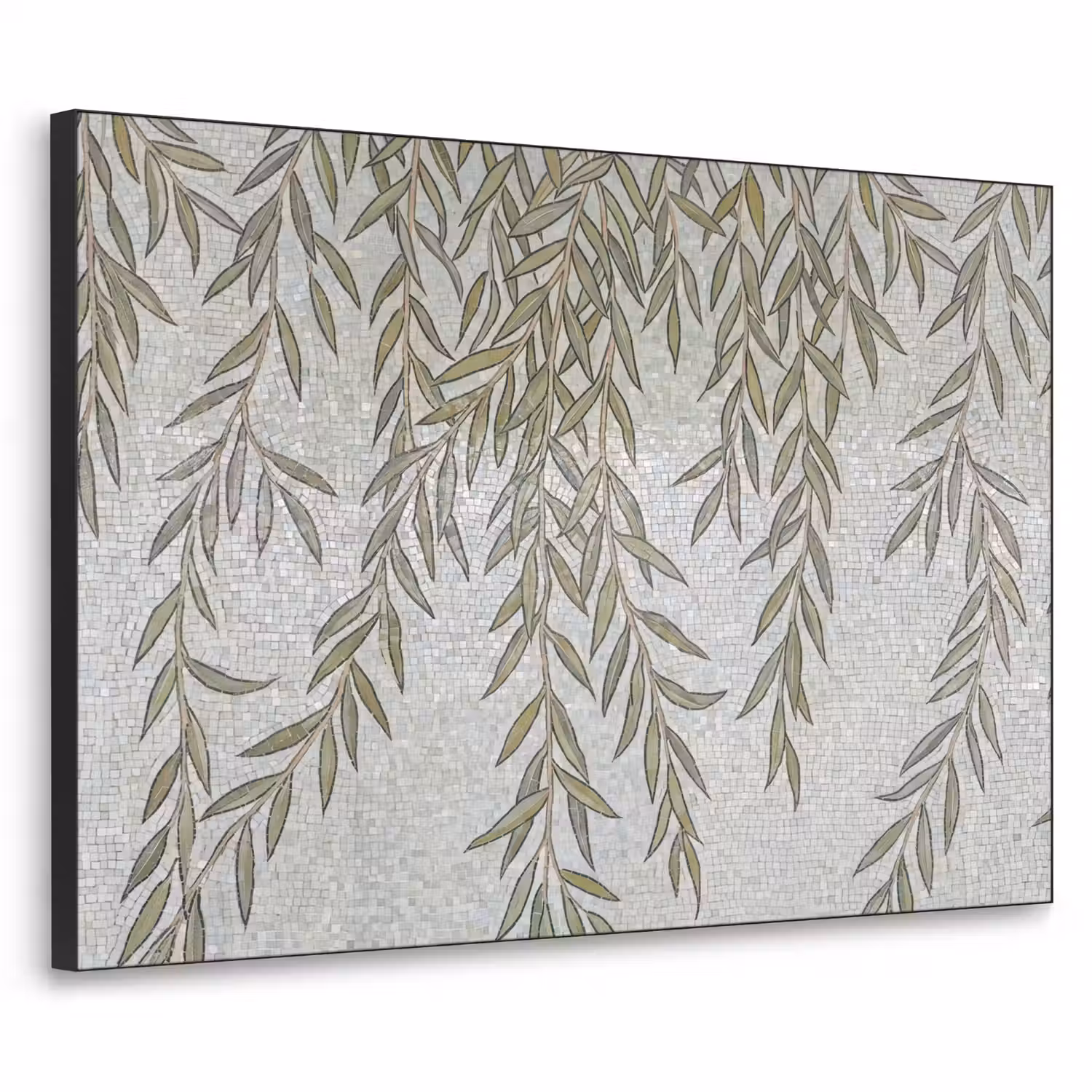 Planten - Mozaïek - Patroon - Groen - Blauw Textielframe zwart klein -3d