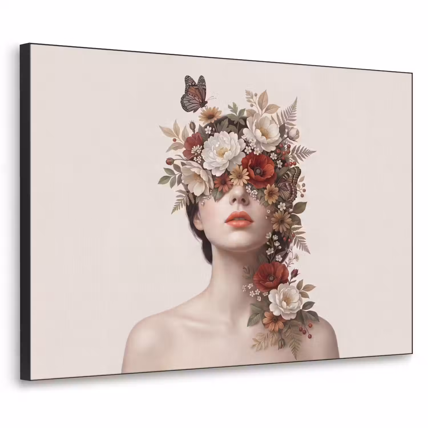 Portret - Bloemen - Cremé Textielframe zwart klein -3d