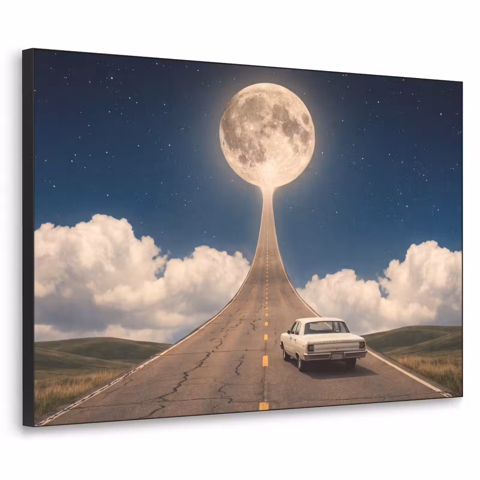 Art Frame - Road - Moon - Night - Weg - Maan - Nacht Textielframe zwart klein