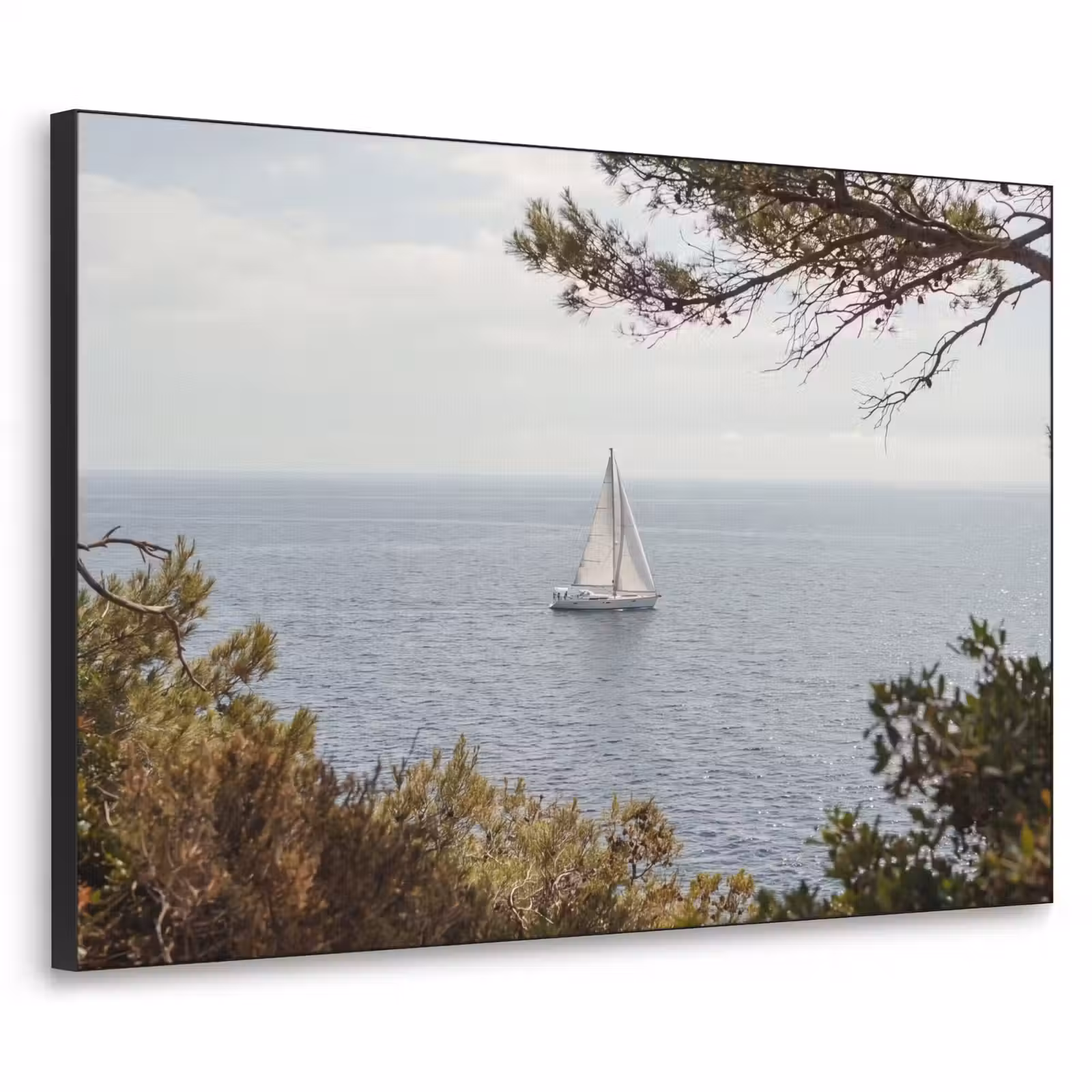 Art Frame - Sailboat - trees - water - Zeilboot - bomen - water Textielframe zwart klein