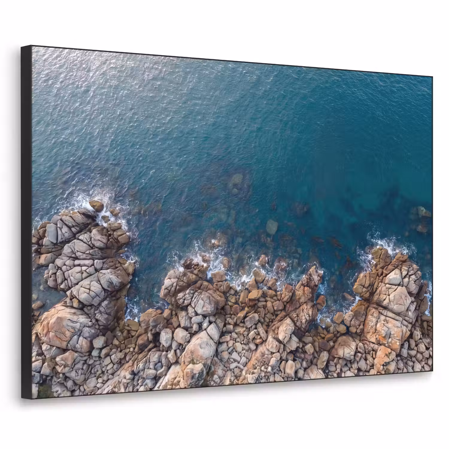 Zee - Kustlijn - Natuur - Abstract - Blauw Textielframe zwart klein -3d