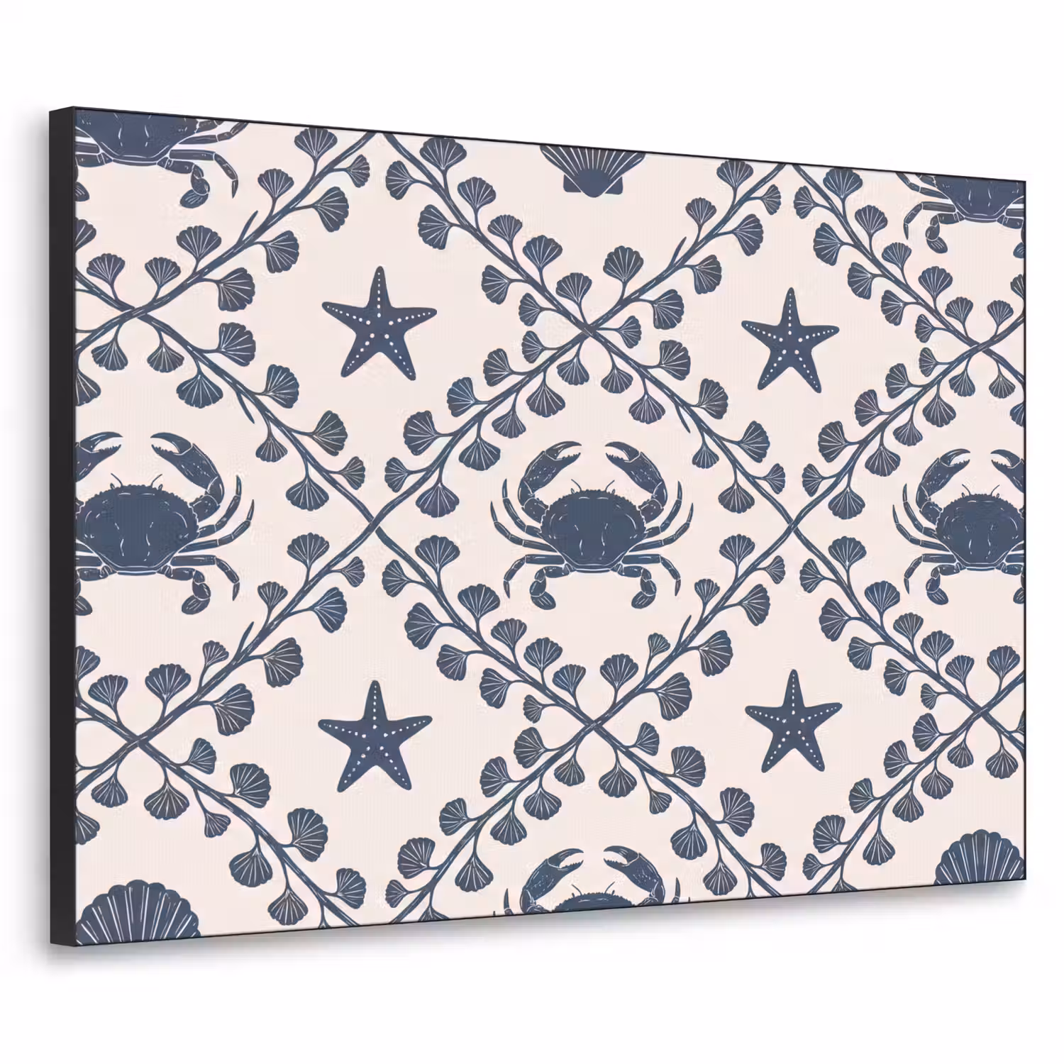 Zee - Krab - Zeester - Patroon - Blauw Textielframe zwart klein -3d