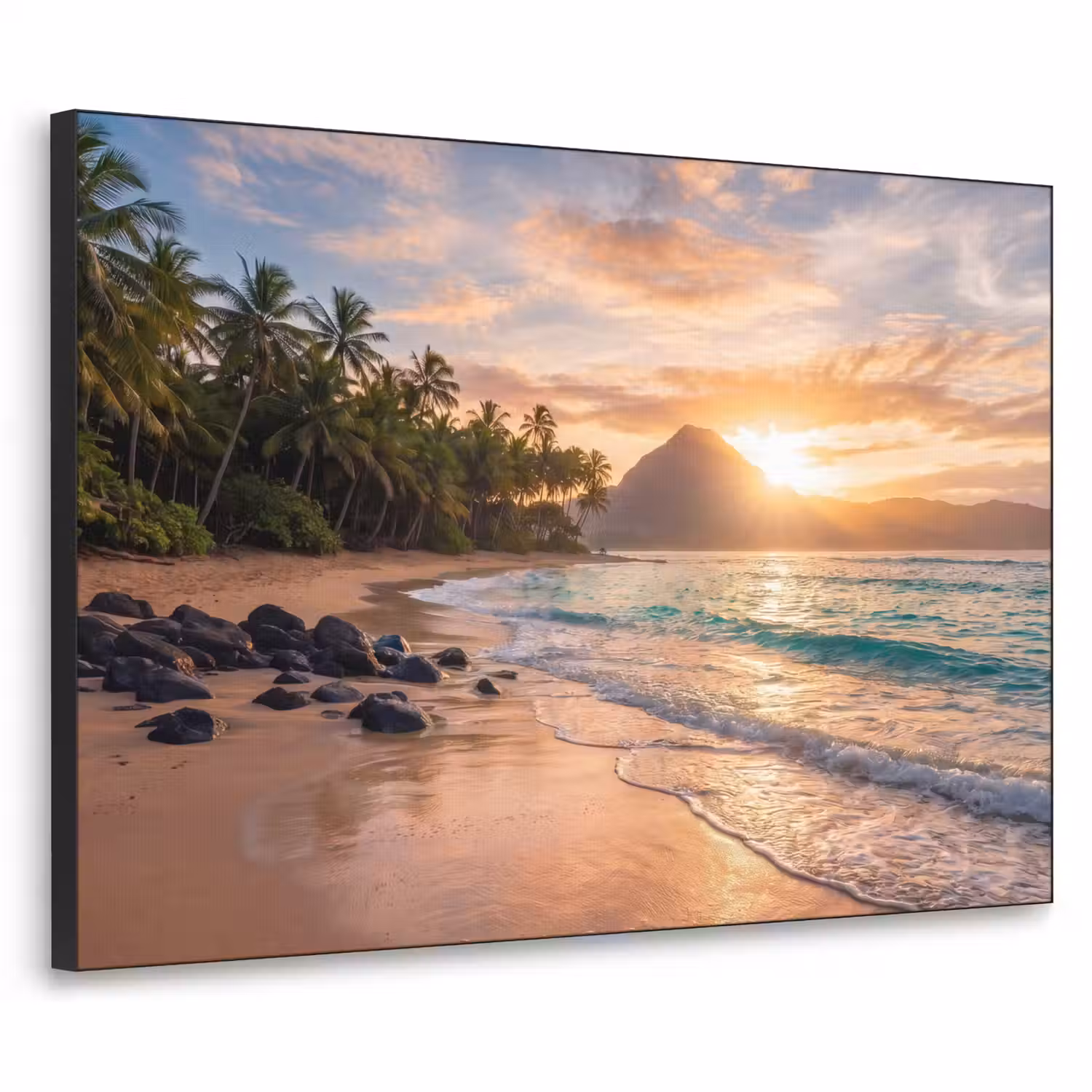 Zee - Berg - Landschap - Tropisch - Goud Textielframe zwart klein -3d