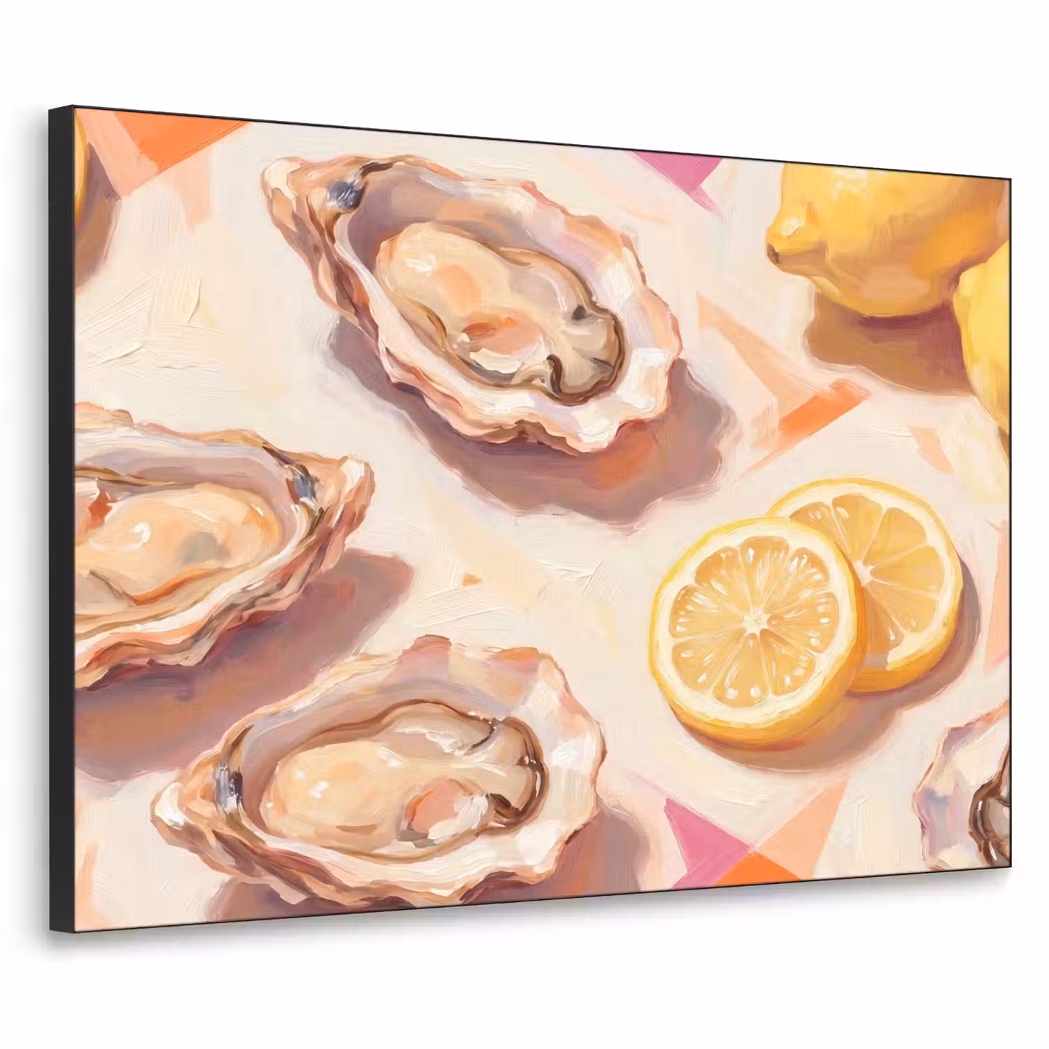 Stilleven - Citroenen - Oesters - Abstract - Oranje Textielframe zwart klein -3d