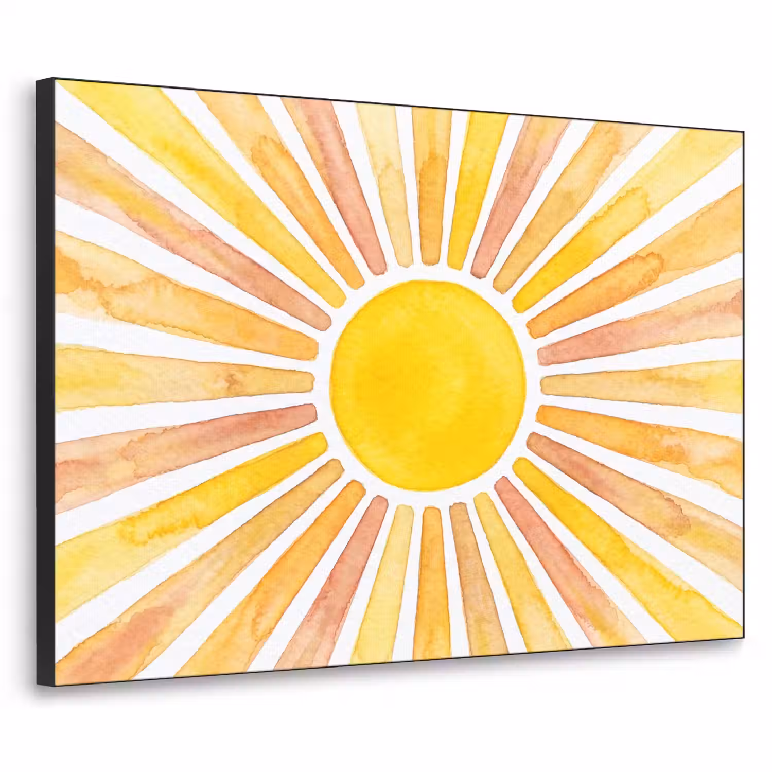 Zon - Stralen - Aquarel - Geel - Abstract Textielframe zwart klein -3d