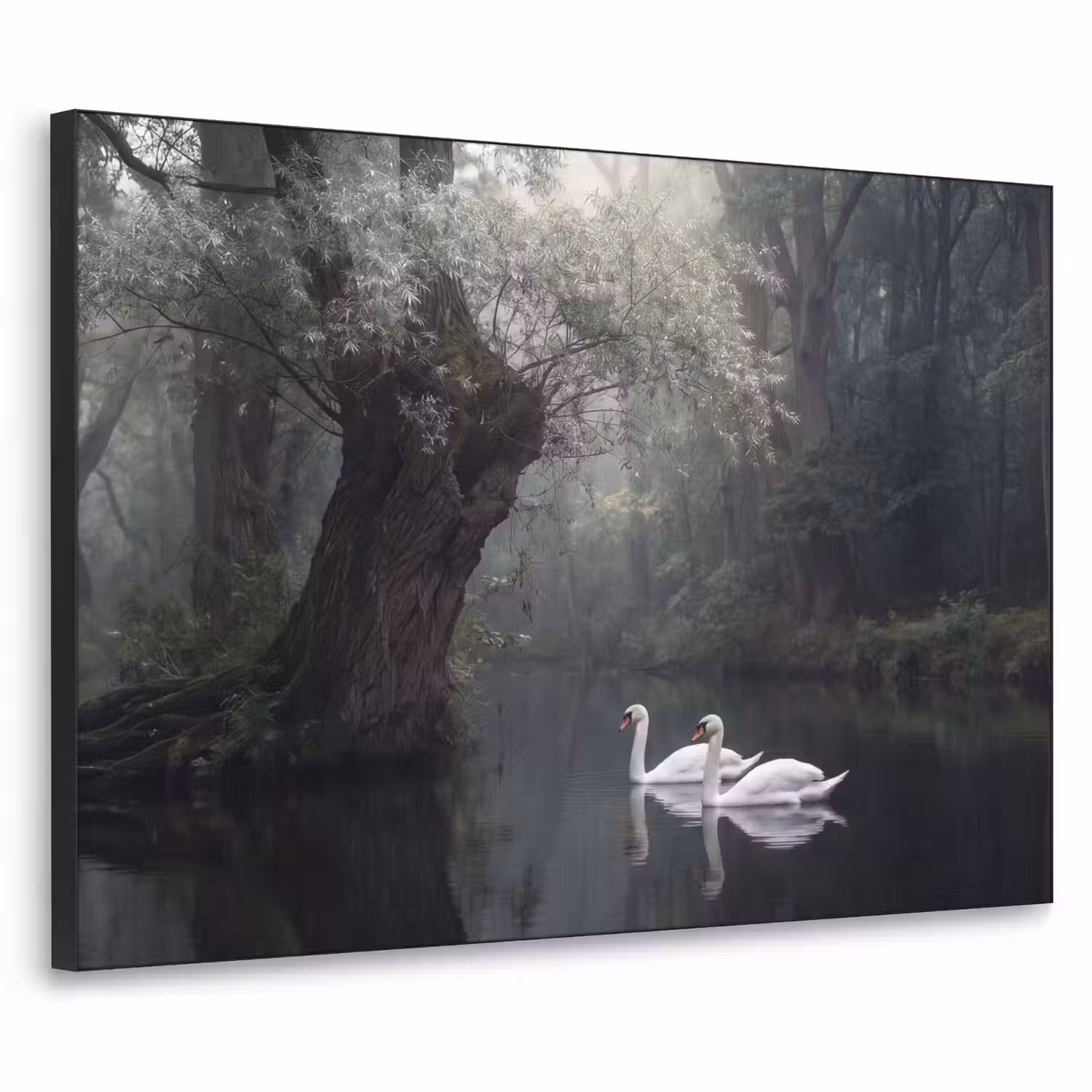 Zwanen - Rivier - Bos Textielframe zwart klein -3d