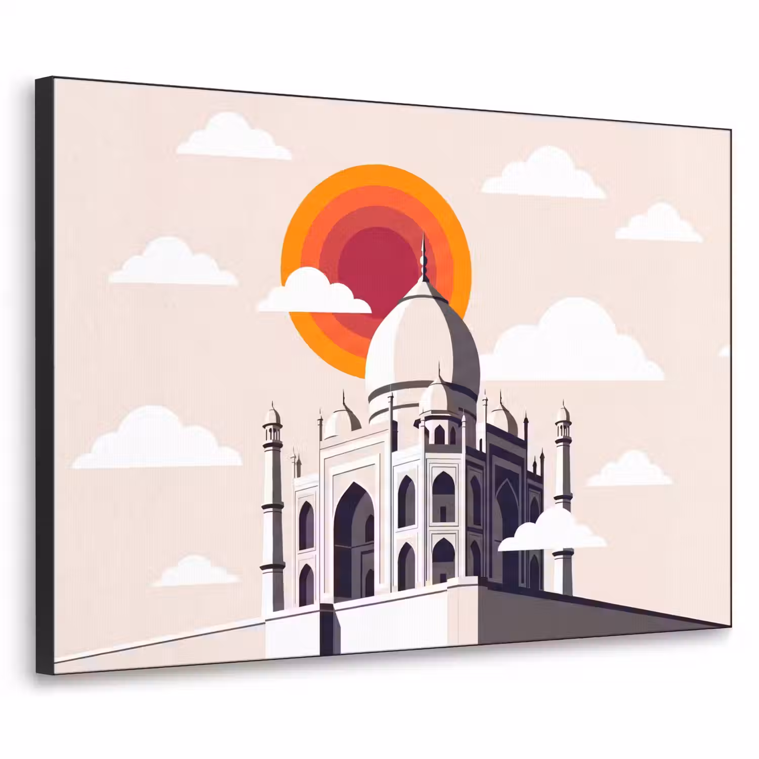 Taj Mahal - Zon - Koepel - Architectuur - India - Grafisch Textielframe zwart klein -3d