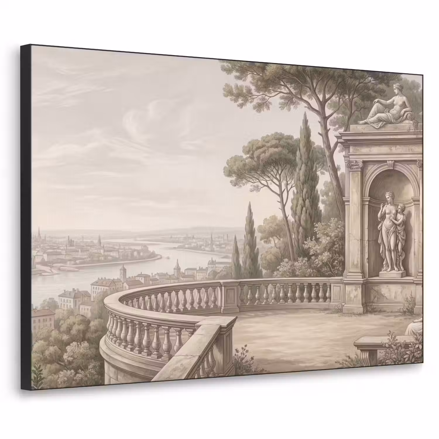 Terras - Stad - Uitzicht - Rivier Textielframe zwart klein -3d
