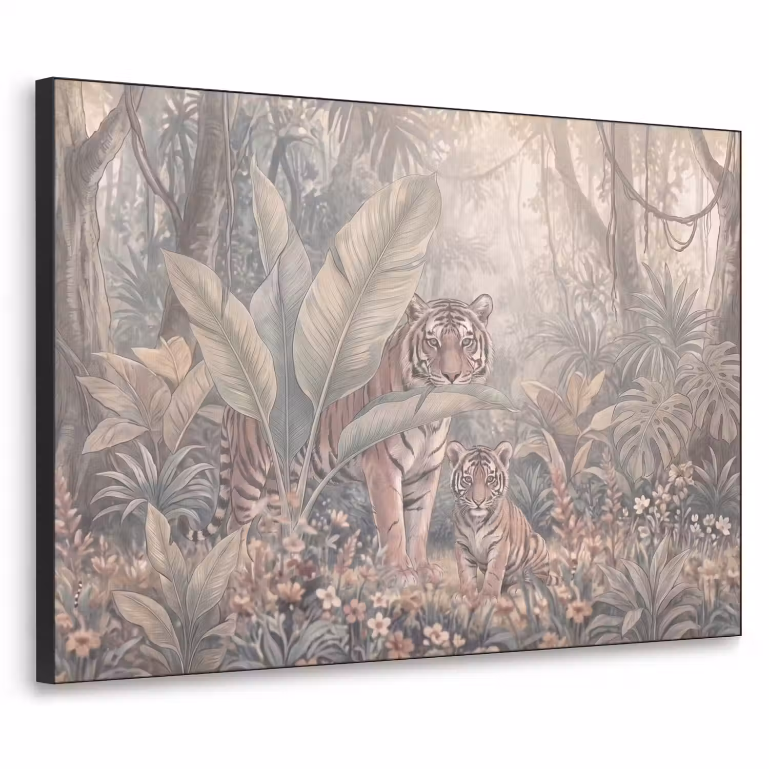 Tijger - Welp - Jungle - Illustratie - Dieren Textielframe zwart klein -3d
