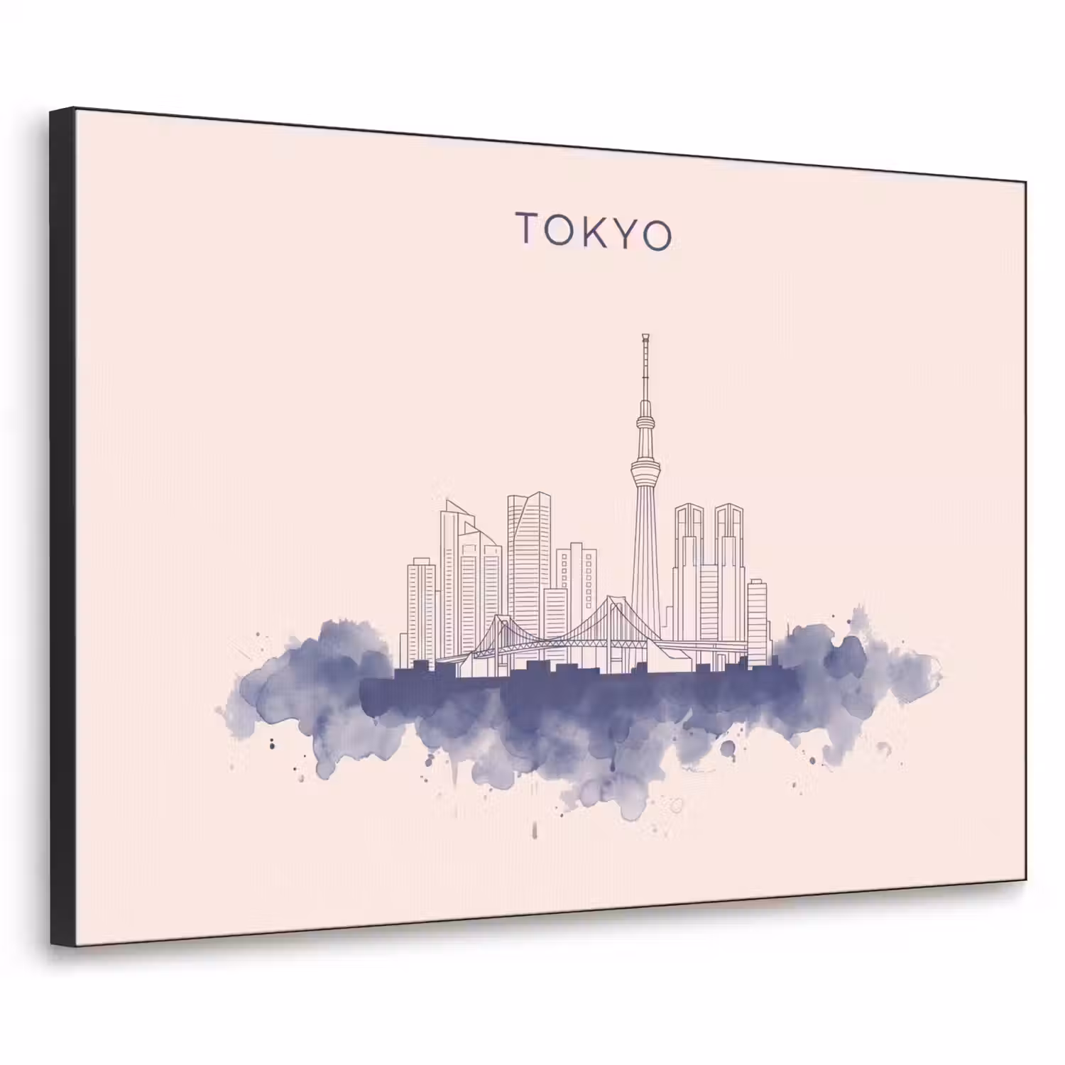 Tokyo - Skyline - Stad - Abstract - Blauw Textielframe zwart klein -3d