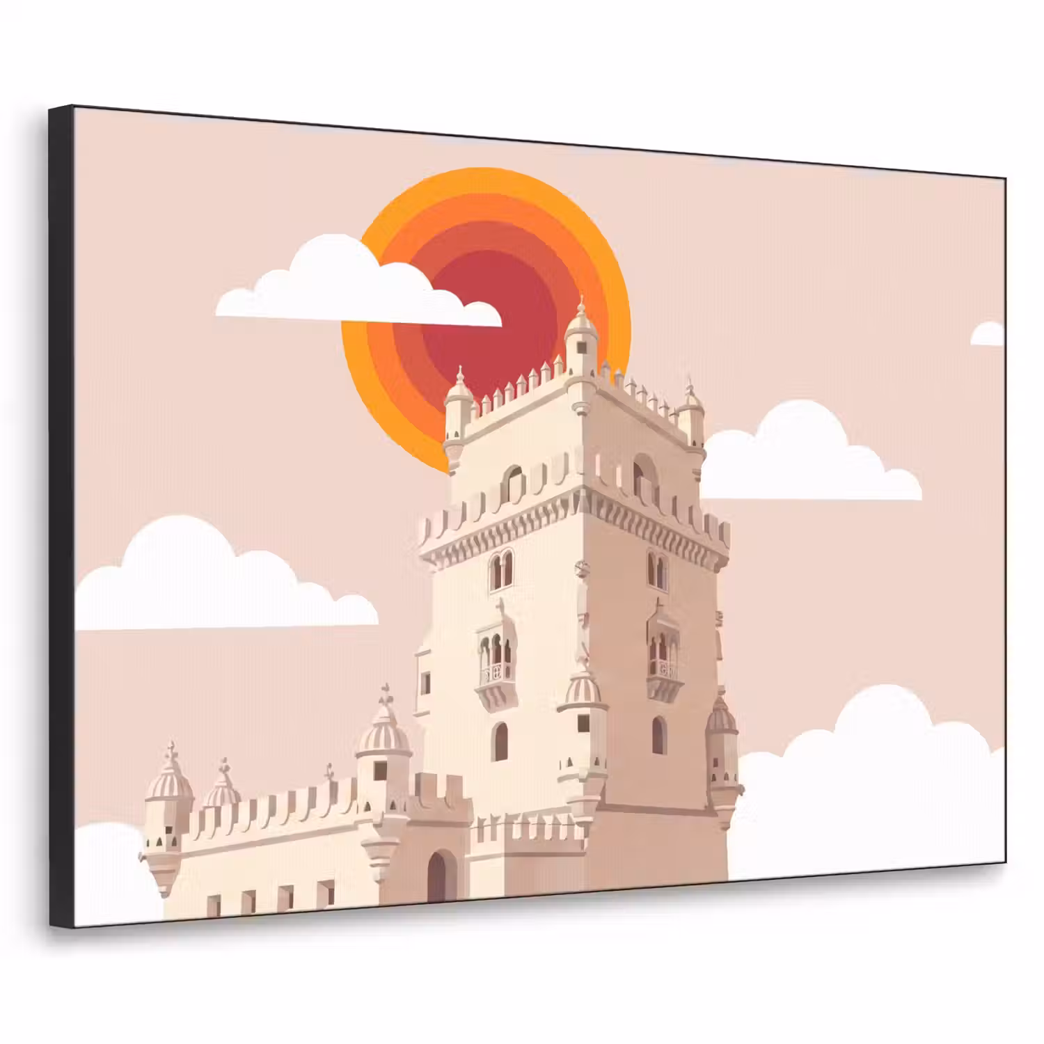 Toren - Rivier - Architectuur - Modern - Oranje Textielframe zwart klein -3d