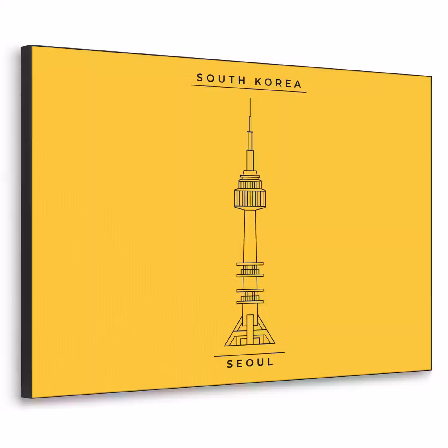 Toren - Seoul - Architectuur - Minimalistisch - Geel Textielframe zwart klein -3d