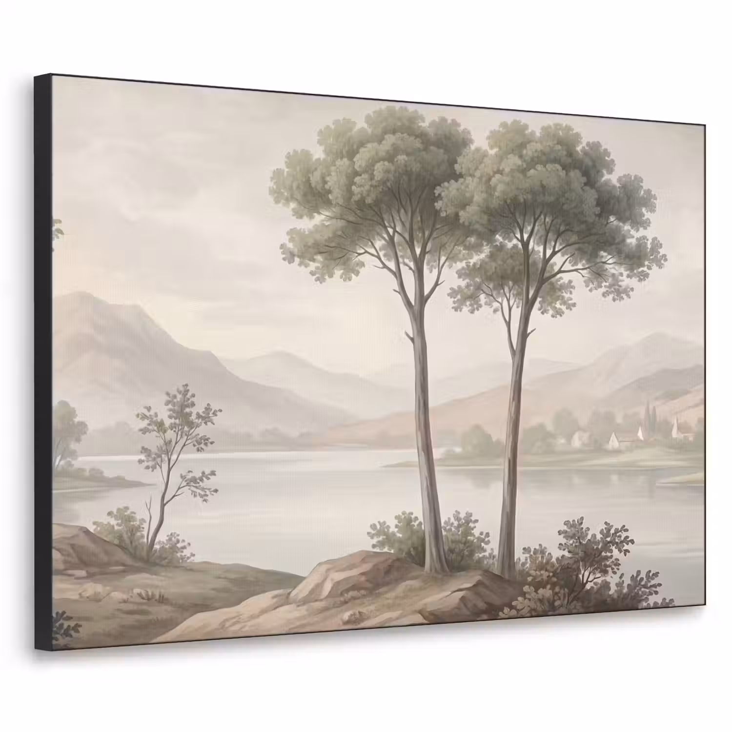 Bomen - Meer - Bergen - Illustratie Textielframe zwart klein -3d