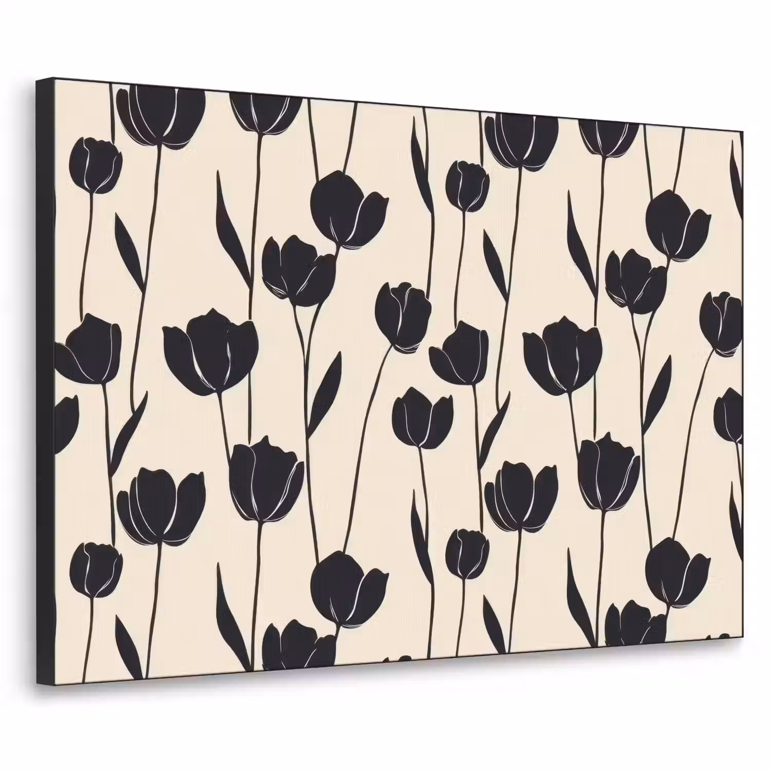 Tulpen - Patroon - Zwart Textielframe zwart klein 947 -3d
