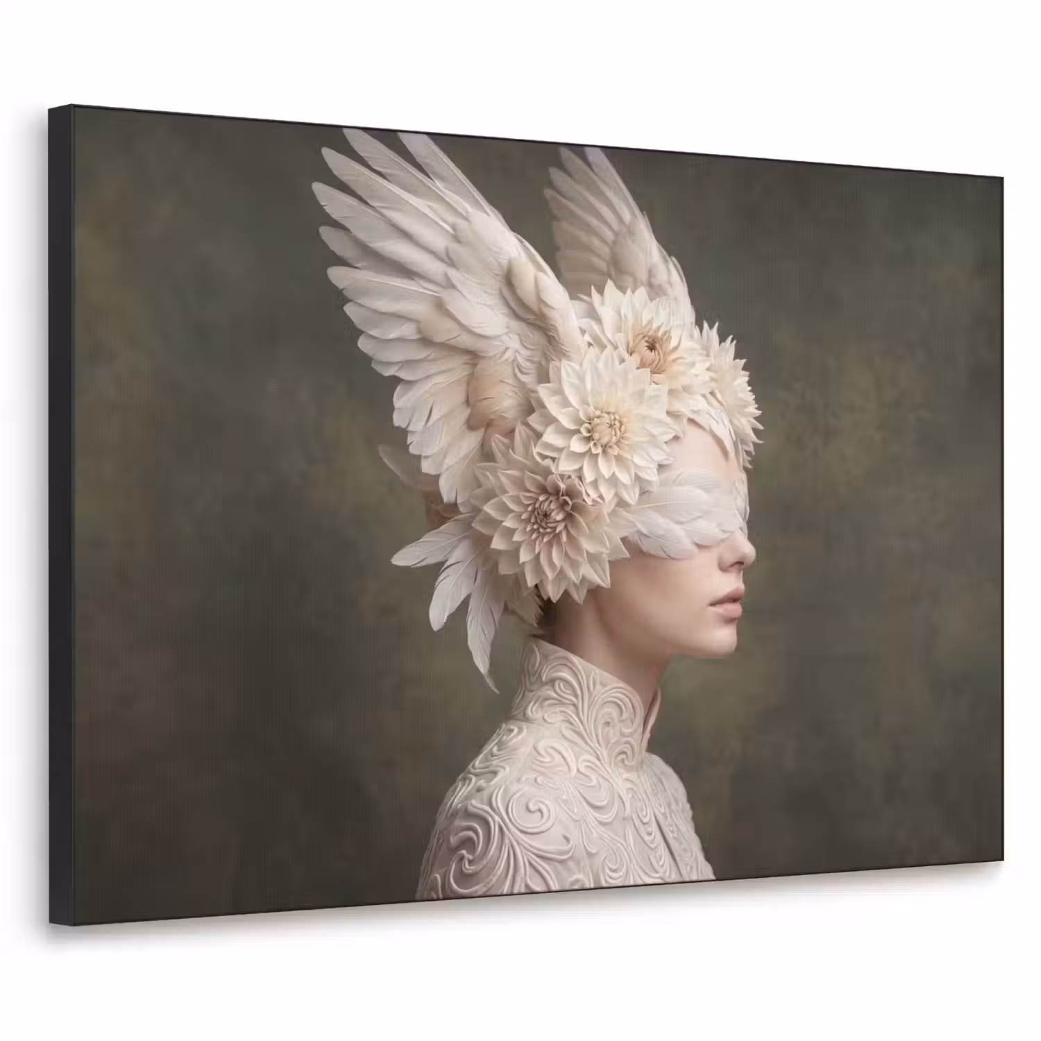 Vleugels - Vrouw - Wit Textielframe zwart klein -3d
