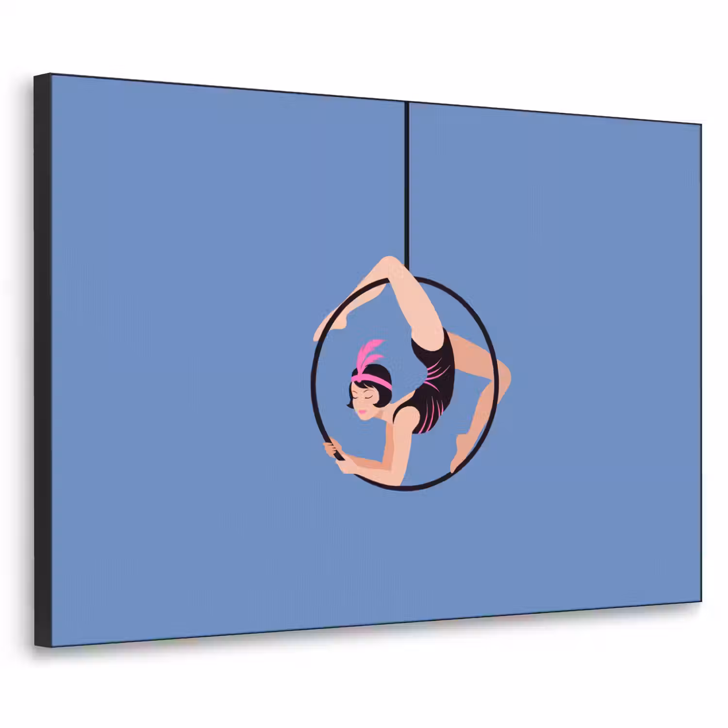 Vrouw - Aerial hoop - Art deco - Illustratie - Blauw Textielframe zwart klein -3d