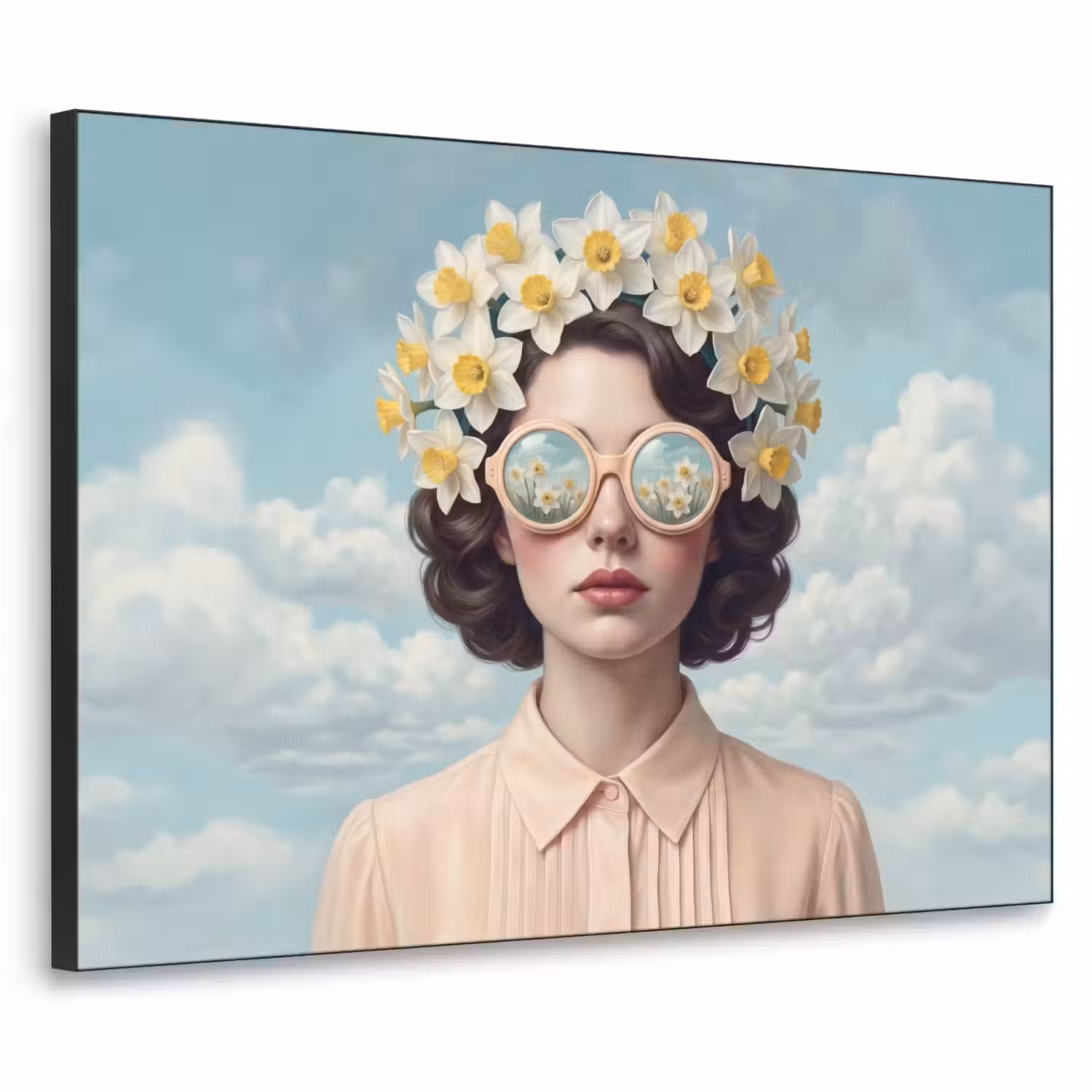 Vrouw - Narcissen - Geel Textielframe zwart klein -3d